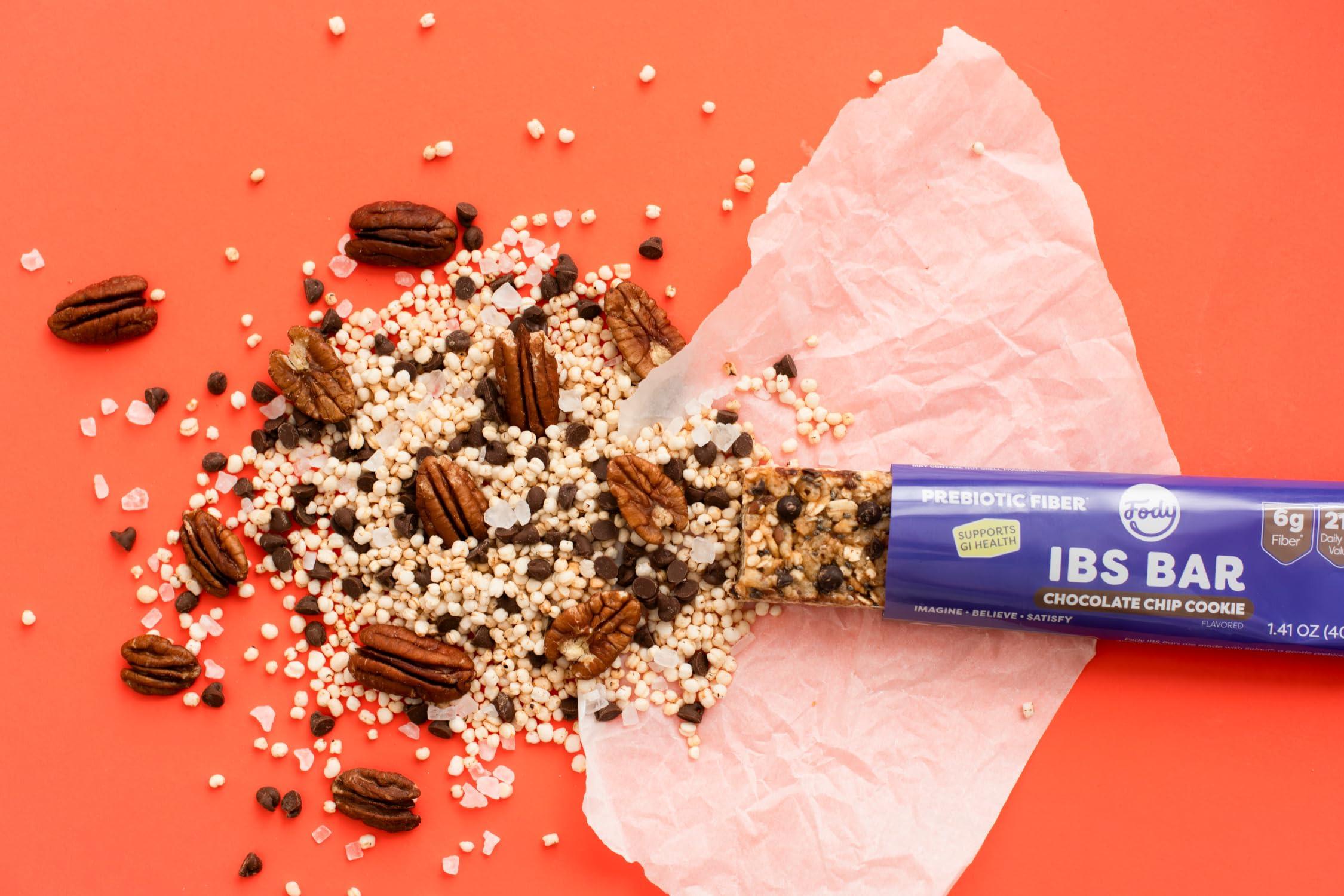 Fody Fody Foods IBS Bar | Chocolate Chip Cookie | Low Fodmap Snack | Supports GI Health | 6 Grams Prebiotic Fiber | Gluten & Lactose Free, Vegan | Pack of 12