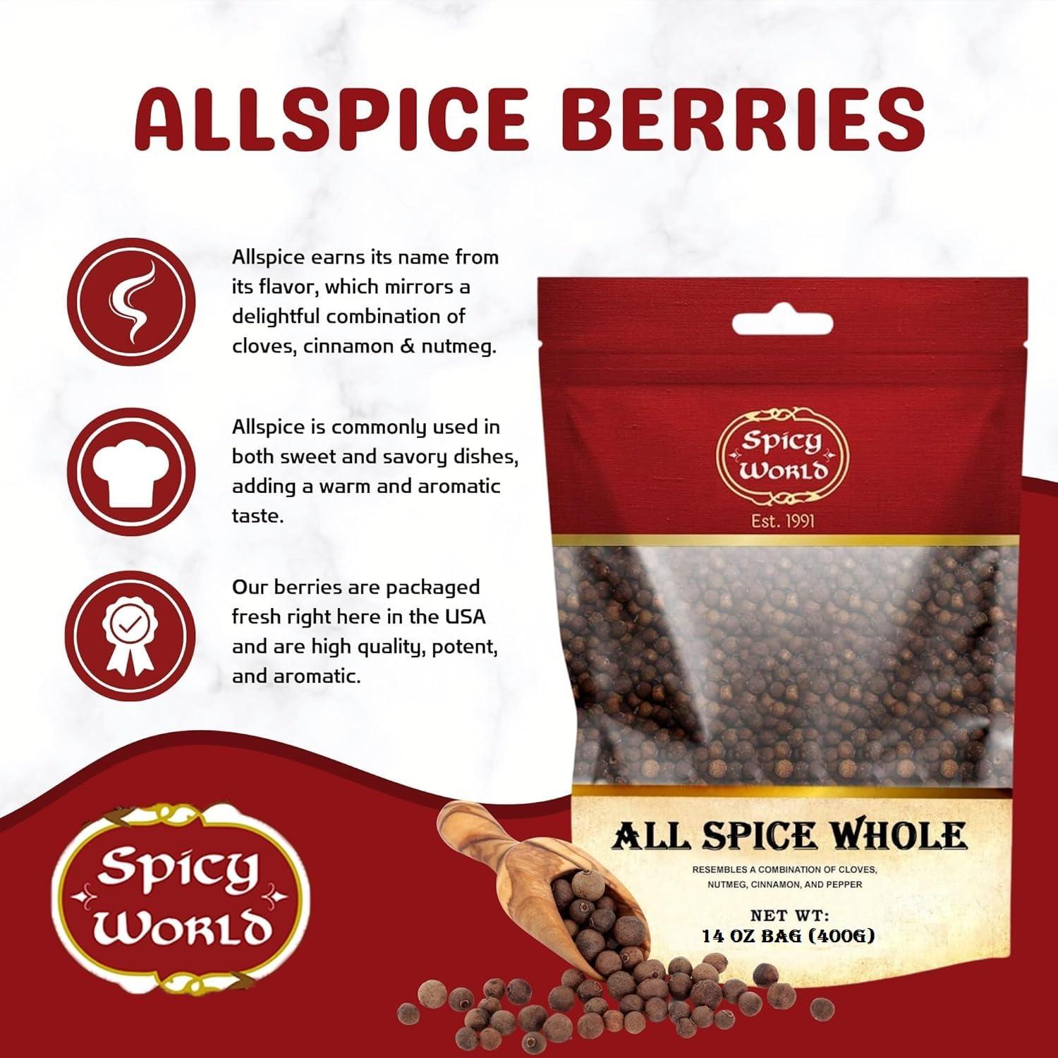 Spicy World Whole Allspice Berries - 1 Pound Bag Bulk in Resealable Bag | by Spicy World (All Spice) (Pack of 12)