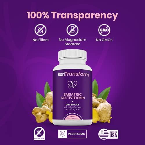 BariTransform BariTransform Bariatric Multivitamin with Iron Capsule 30 Ct Bariatric Vitamins Multivitamin with Organic Ginger Root for Digestion Support Once-A-Day Vitamins