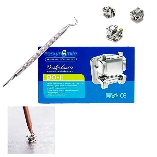 EASYTODENTA Dental Orthodontic Self-Ligating Metal Bracket Passive Dental Metal Braces with Open Tools Slot (MBT 022 345 with HOOKS)