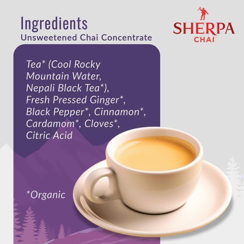 Sherpa Chai Sherpa Chai Unsweetened Organic Chai Tea Concentrate, 128 oz - Himalayan Black Tea Concentrate w/Freshly Pressed Ginger - Authentic Recipe Brewed by Nepali Sherpas - Chai Tea Gift for Tea Lovers
