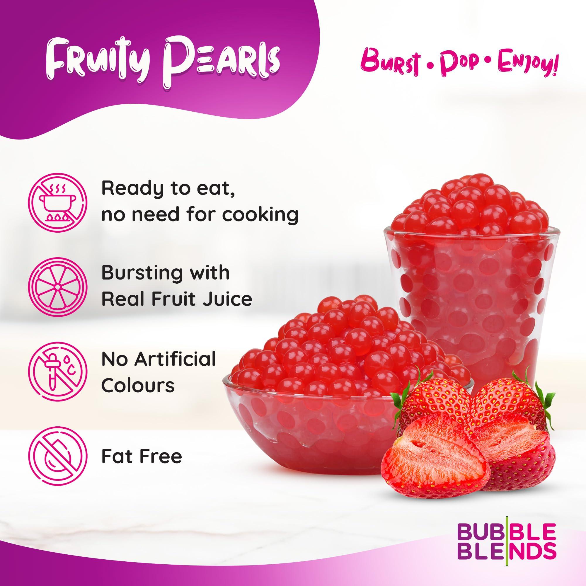 Bubble Blends Bubble Blends Strawberry Popping Boba (1lb / 16oz) - Popping Pearls 100% Fat-Free - Real Fruit Juice - Bursting Boba Pearls for Bubble Tea and Boba Drink (4.5 Servings)