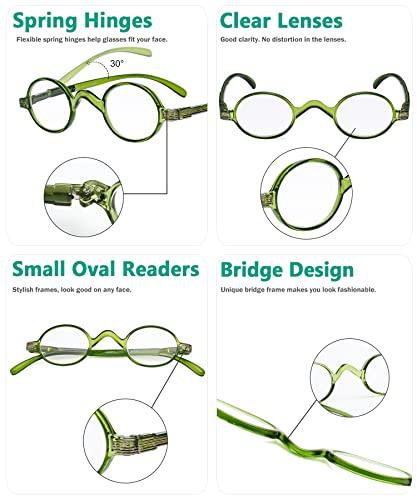 Eyekepper Eyekepper Small Oval Round Reading Glasses Vintage Mini Reader Eyeglasses for Men Women Reading with Spring Hinges Green Frame +2.50