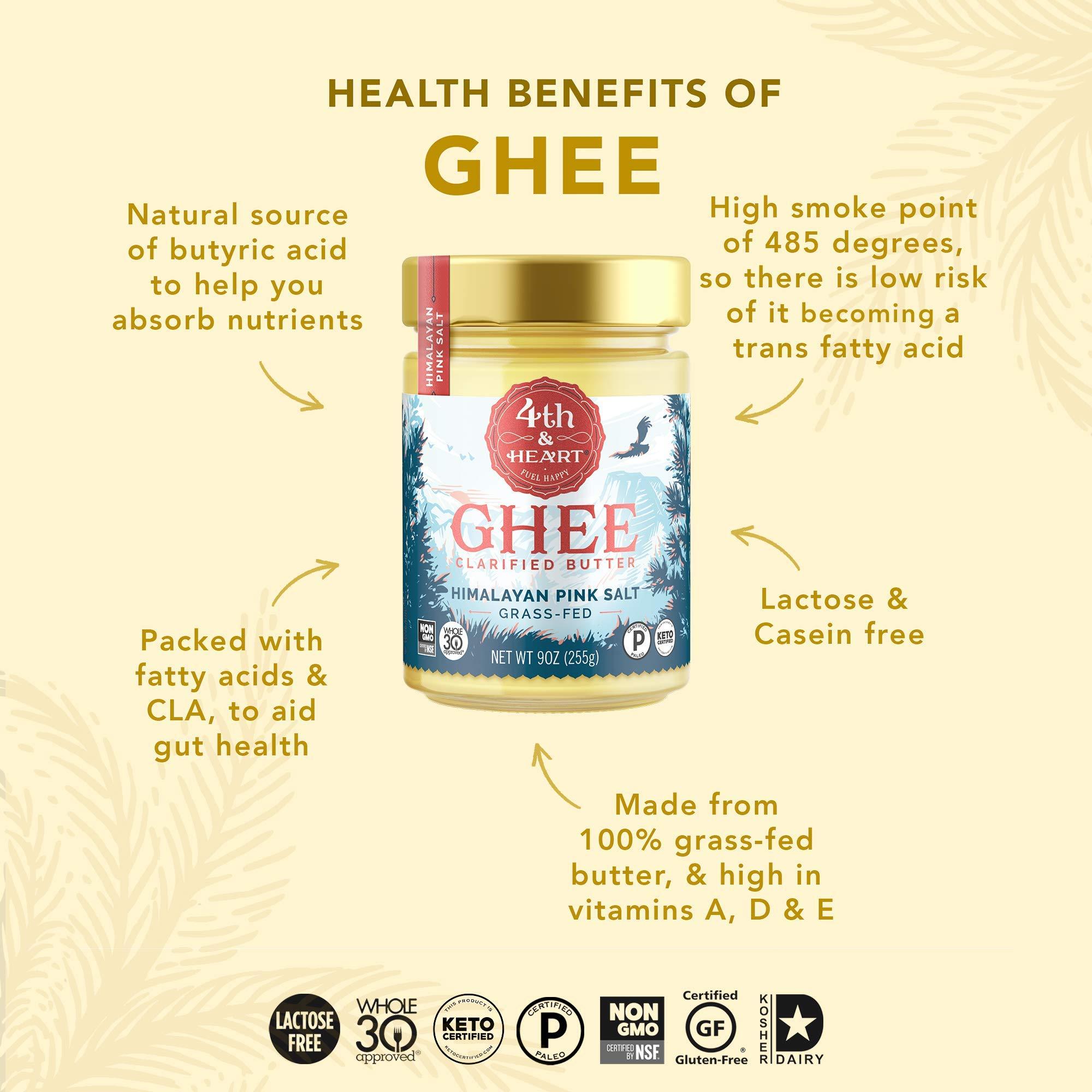 4th & Heart Himalayan Pink Salt Grass-Fed Ghee Butter by 4th & Heart, 9 Ounce & Original Grass-Fed Ghee Butter by 4th & Heart, 9 Ounce, Keto, Pasture Raised, Non-GMO, Lactose Free, Certified Paleo