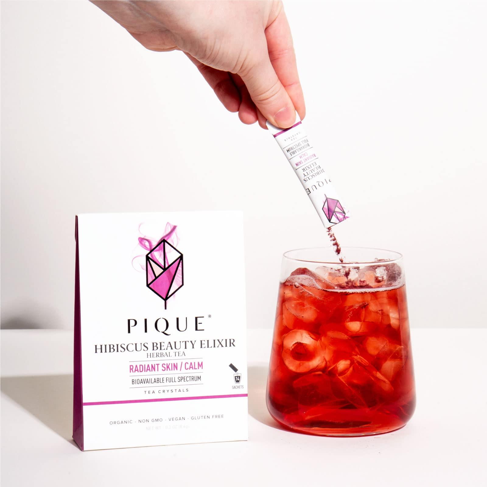 PIQUE Pique Organic Hibiscus Tea Crystals - Powerful Antioxidants and Caffeine-Free Herbal Tea, Real Egyptian Flower for Glowing Skin - 14 Single Serve Sticks (Pack of 1)