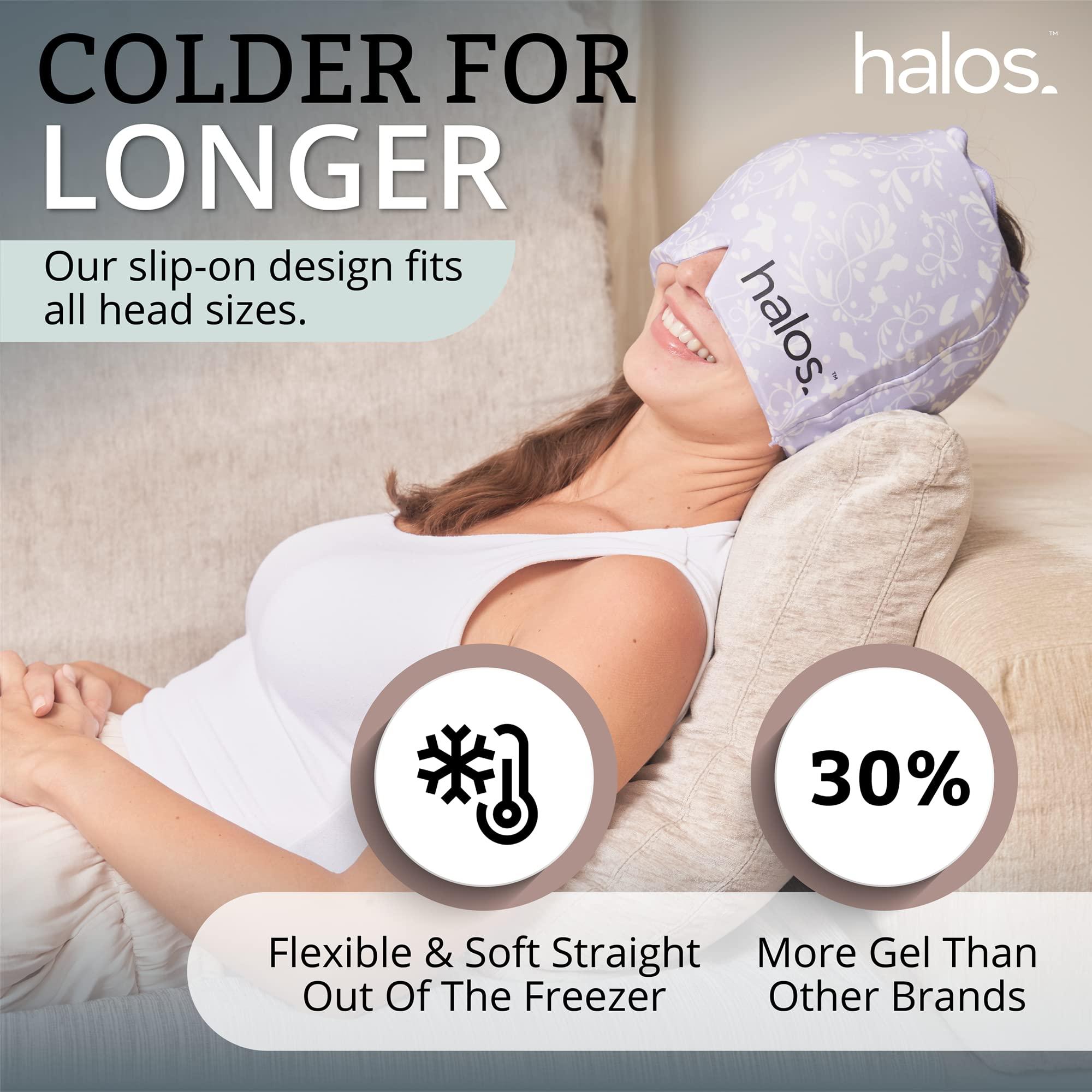 HM Halo Mask Halos Migraine Relief Cap, 30% Thicker, 2X More Cooling Gel, Stays Colder for Longer, Form Fitting Ice Hat, Ice Pack Head Wrap Relief, Tension Headache Relief Cap