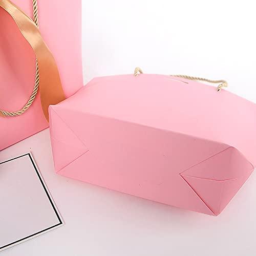 SEIWEI SEIWEI 8PCS Paper Gift Bags with Handle, Party Favor Bag Bulk with Bow Ribbon, Party Bags Bulk for Birthday, Wedding, Party Favour, Present Wrap-Pink