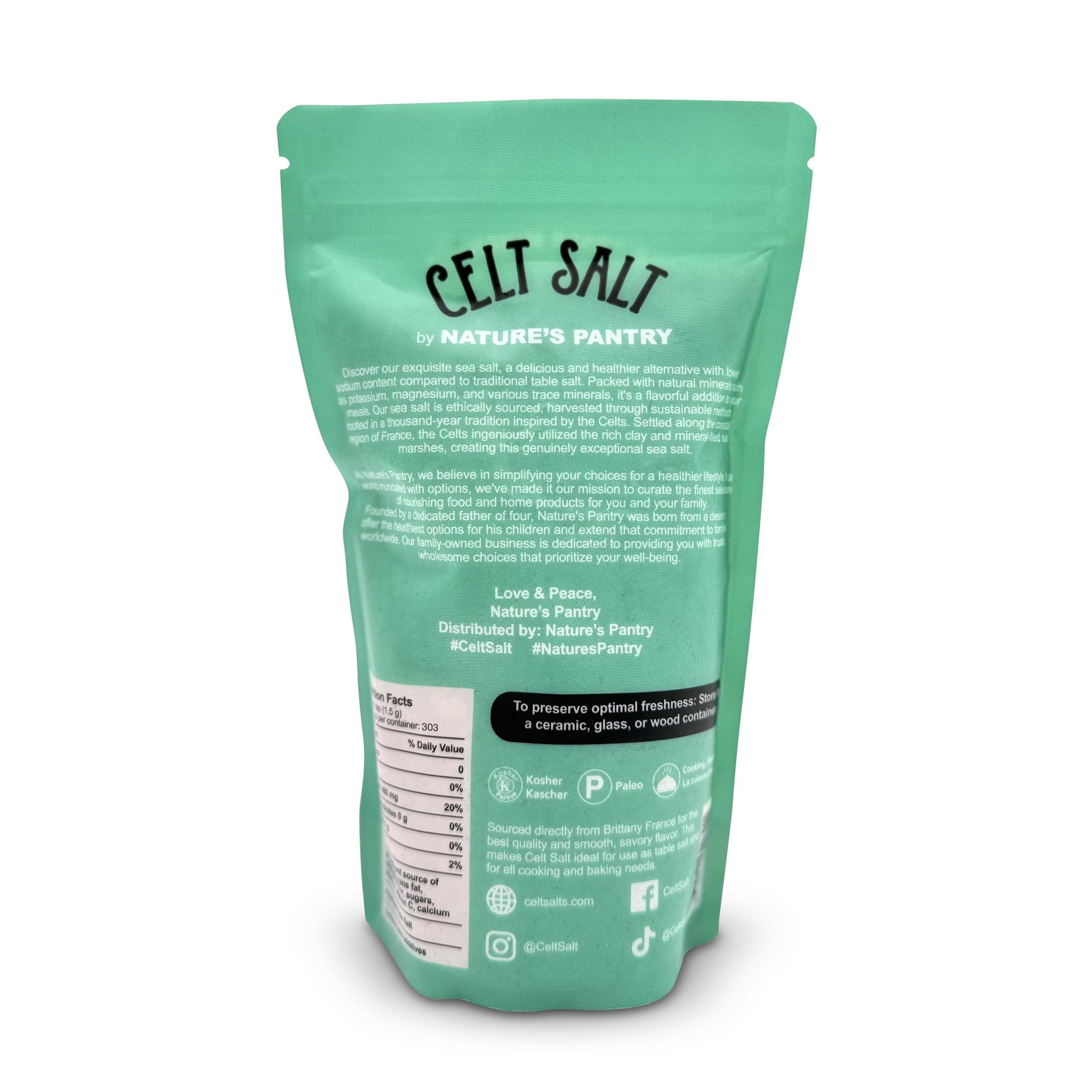 Celt Salt by Nature\'s Pantry Celtic Salt Light Grey Coarse, Celt Salt By Natures Pantry, 82+ Minerals, non-GMO, Organic & Unrefined, Gluten-Free, Authentic, Sal, Hand Harvested, Cooking, Baking, Pickling, Electrolytes, Healthy Seasoning,1 lb (16oz) Bag