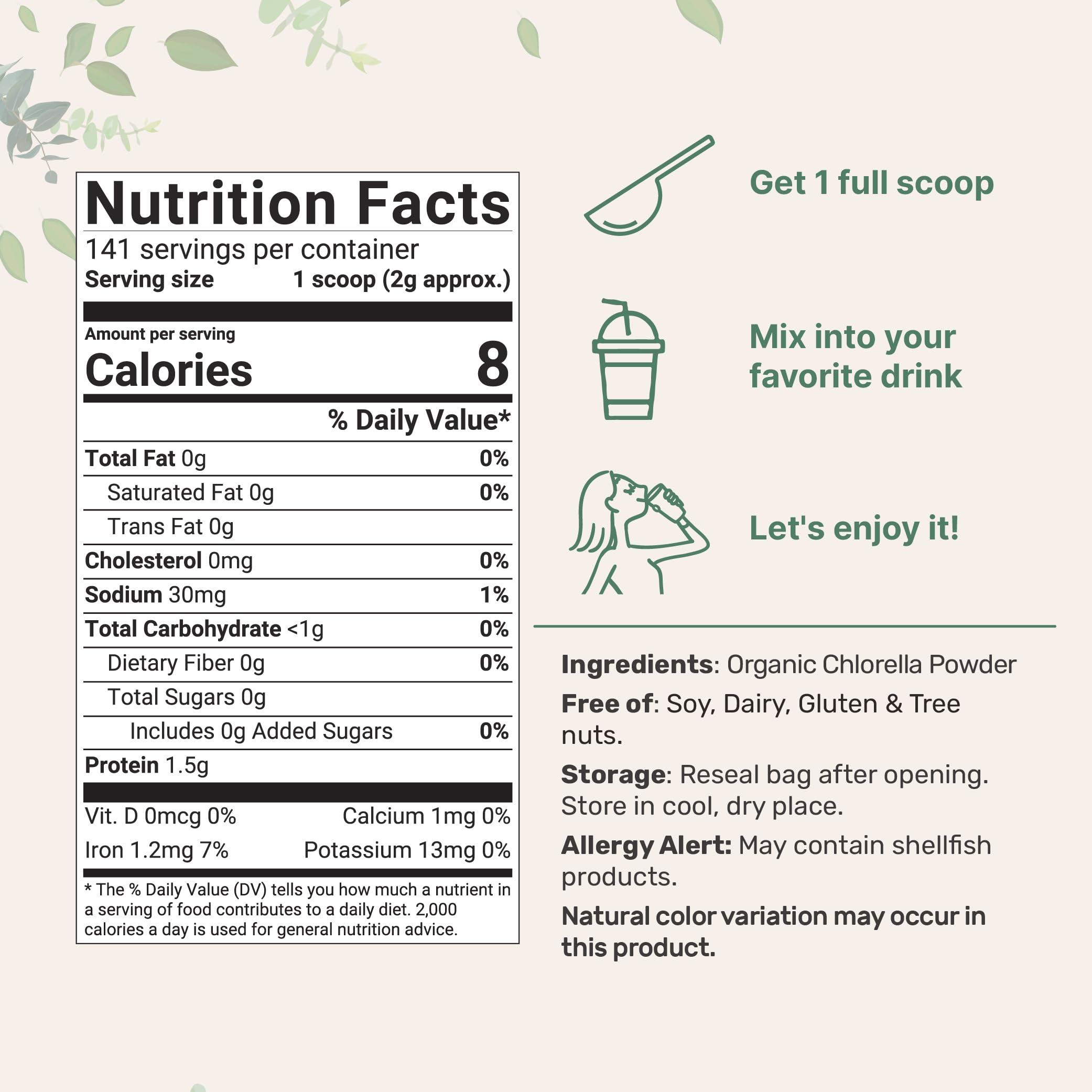 Micro Ingredients Micro Ingredients Organic Chlorella Powder, 10 Ounce, Broken Cell Wall, Rich in Vegan Proteins & Vitamins, Raw, Bulk Premium Chlorella Supplement, Vegan Friendly, Non-Irradiation