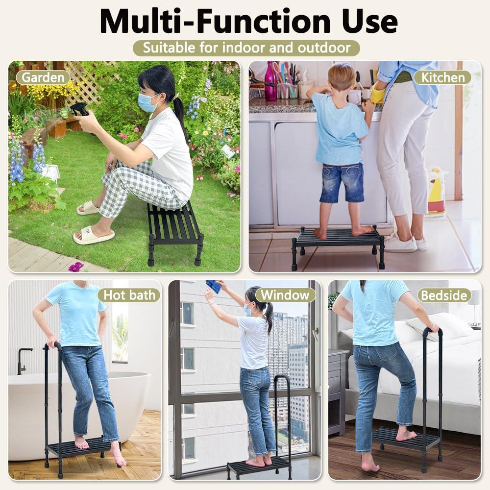 NEAUDE Medical Step Stool with Handle SUV Car Elderly Handicap Steps for RV Mobile Home with Handrail for Adults Seniors Bariatric Metal Stepping Stool Safety Step Assist Adjustable 300lb Foot Stool