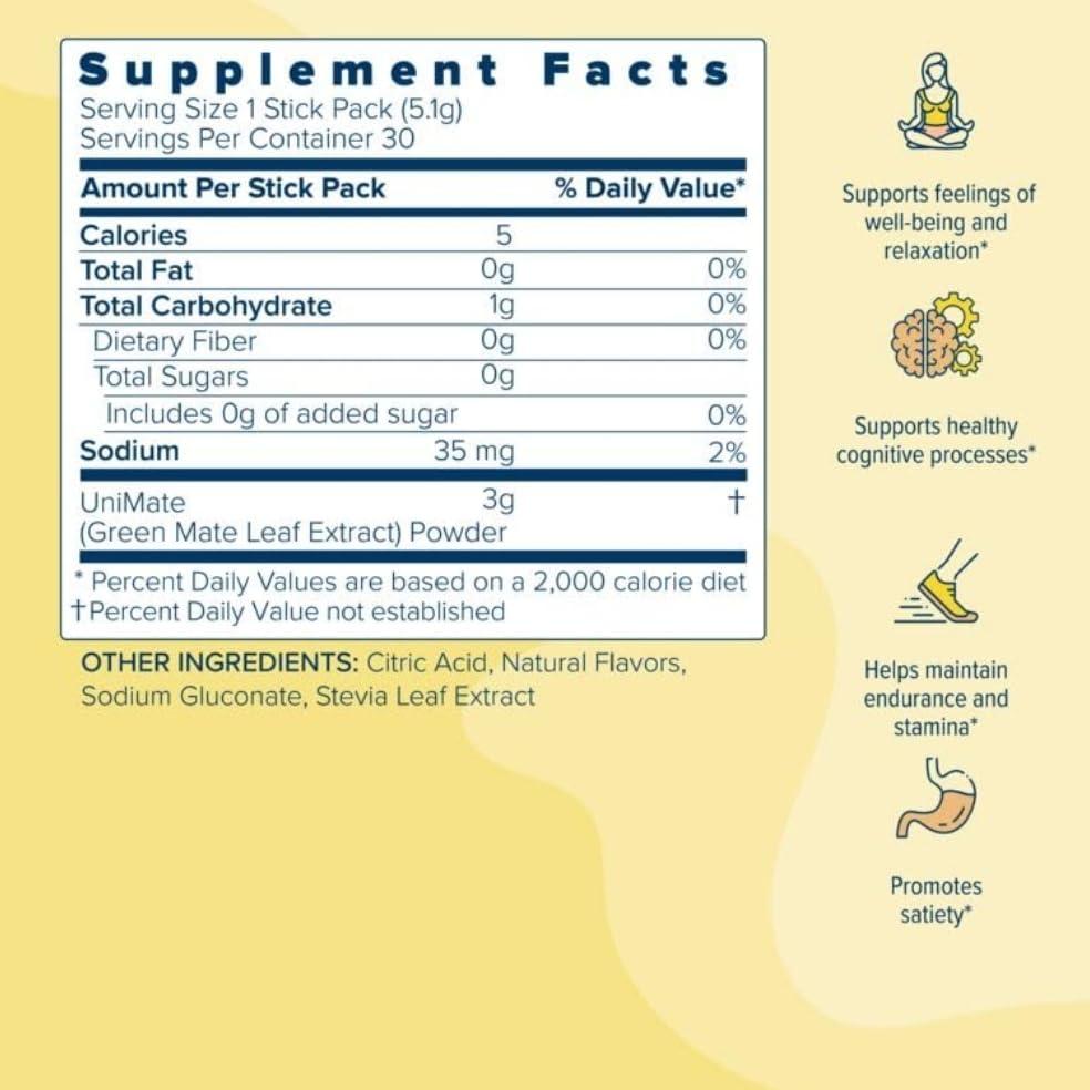 Unicity UNICITY Unimate Natural LemonUltra Concentrated Yerba Mate Drink Mix (30 Packets) - Alternative to Coffee and Energy Drinks (30-Day Supply)