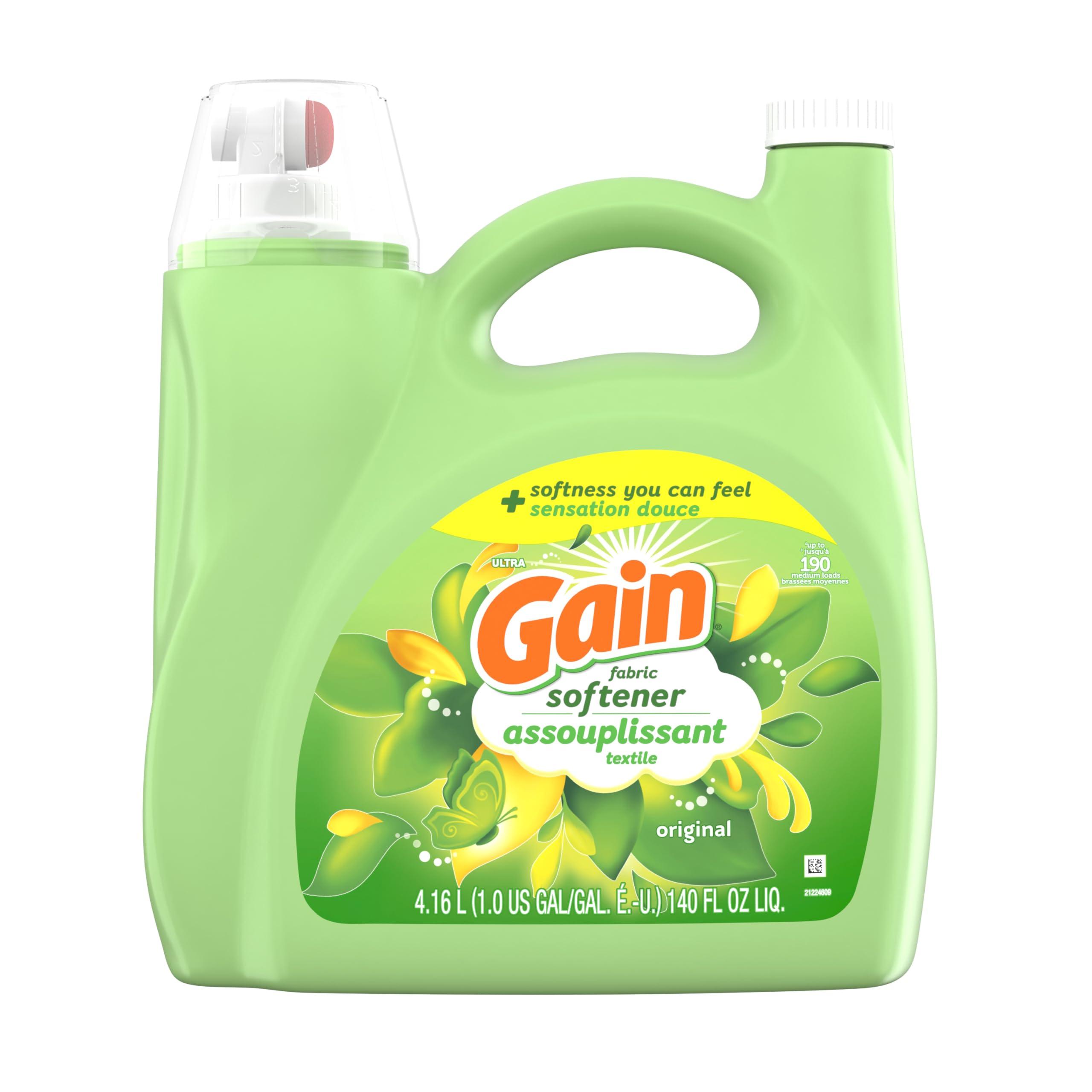 Gain Gain Fabric Softener, Original Scent, 140 fl oz, 190 Loads, HE Compatible, Packaging may vary