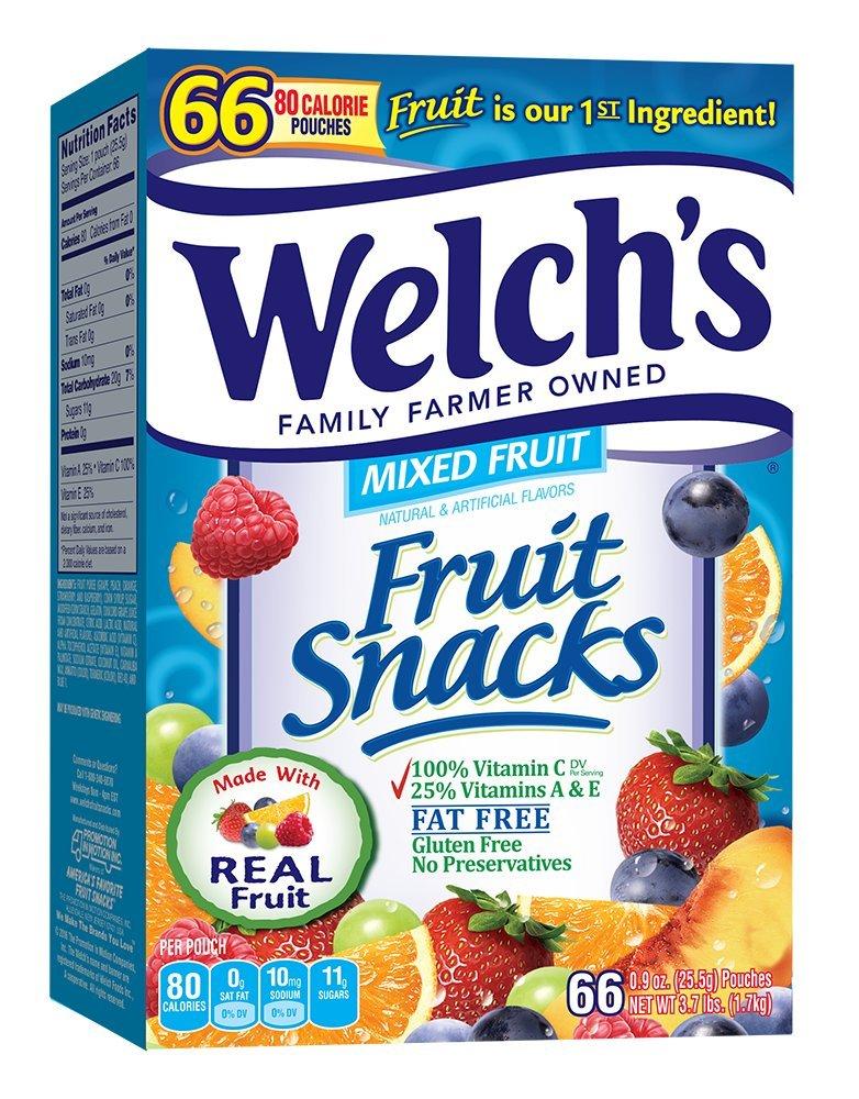 Welch's Welch's Fruit Snacks, Mixed Fruit, Gluten Free, Bulk Pack, 0.9 oz Individual Single Serve Bags (Pack of 66)