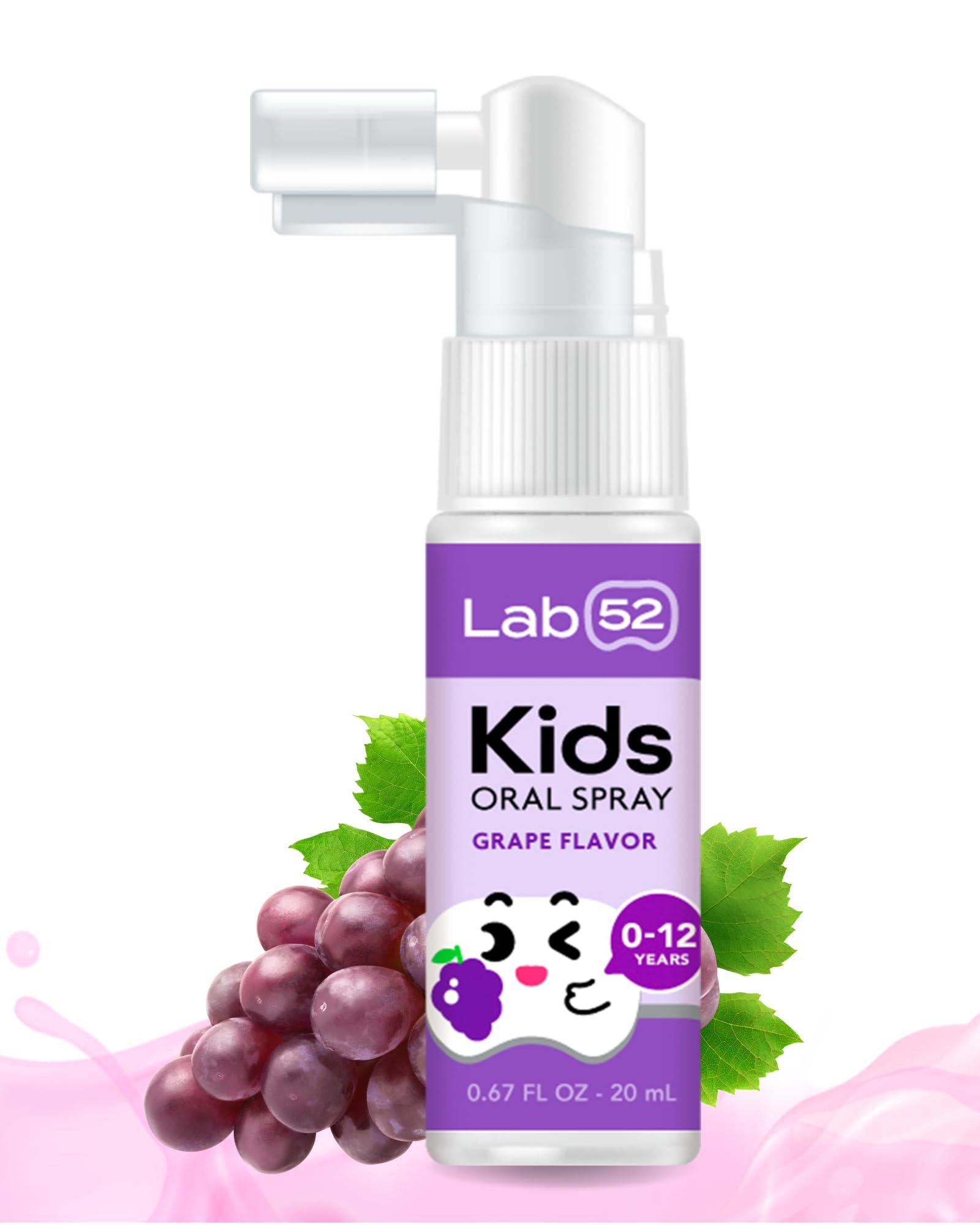 LAB 52 LAB52 Kids Oral Spray, Toddler Toothpaste Helper for Cavity Repair and Fresh Breath, Children Anticavity with Fluoride Free for Newborn to Preschoolers, Xylitol Grape Flavor