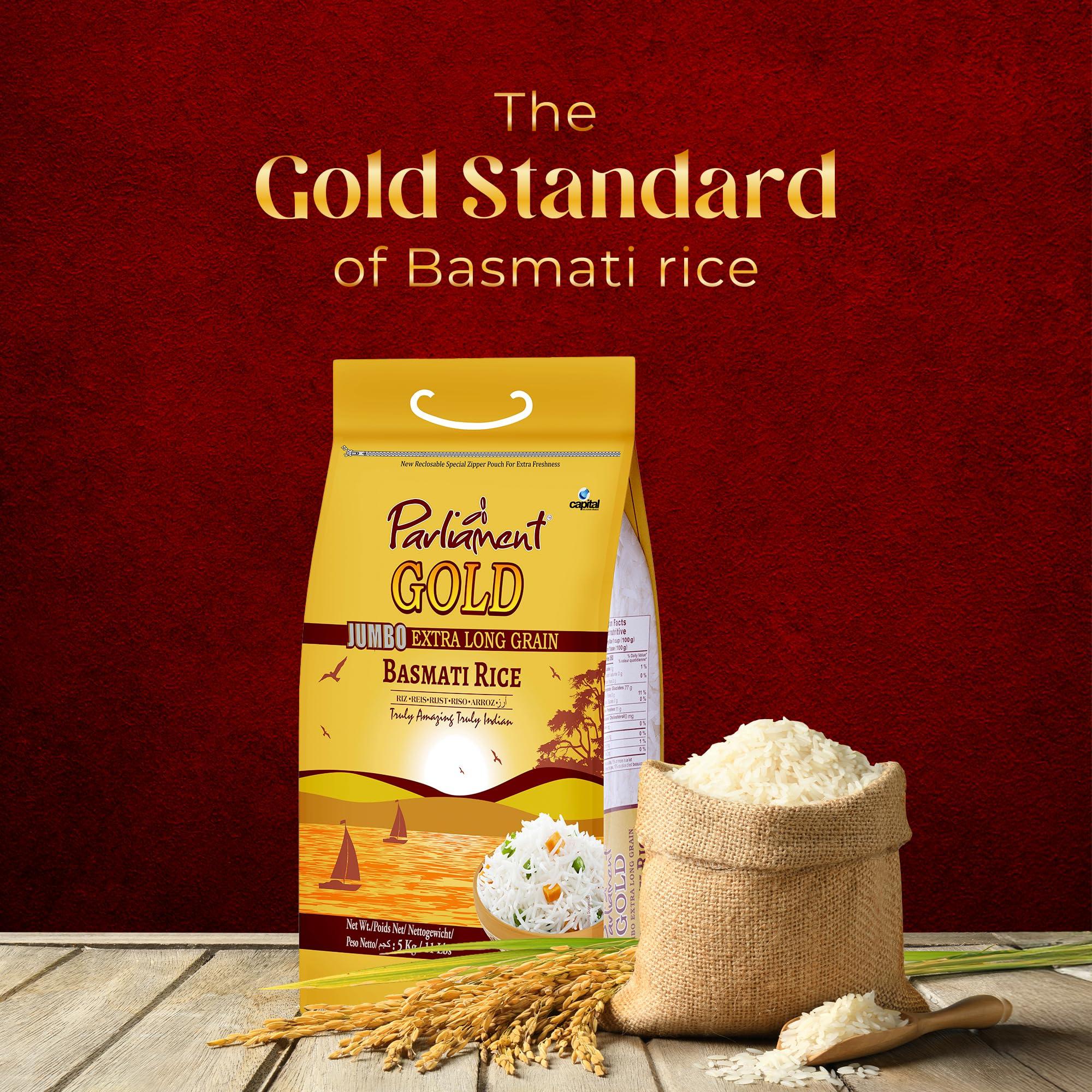 PARLIAMENT GOLD Parliament Gold Jumbo Extra Long Basmati Rice | Indian Risotto | All Natural | Vegan | Gluten Friendly | NON-GMO | Aged Perfection | Luxurious Taste | Product of India (10, Pounds)