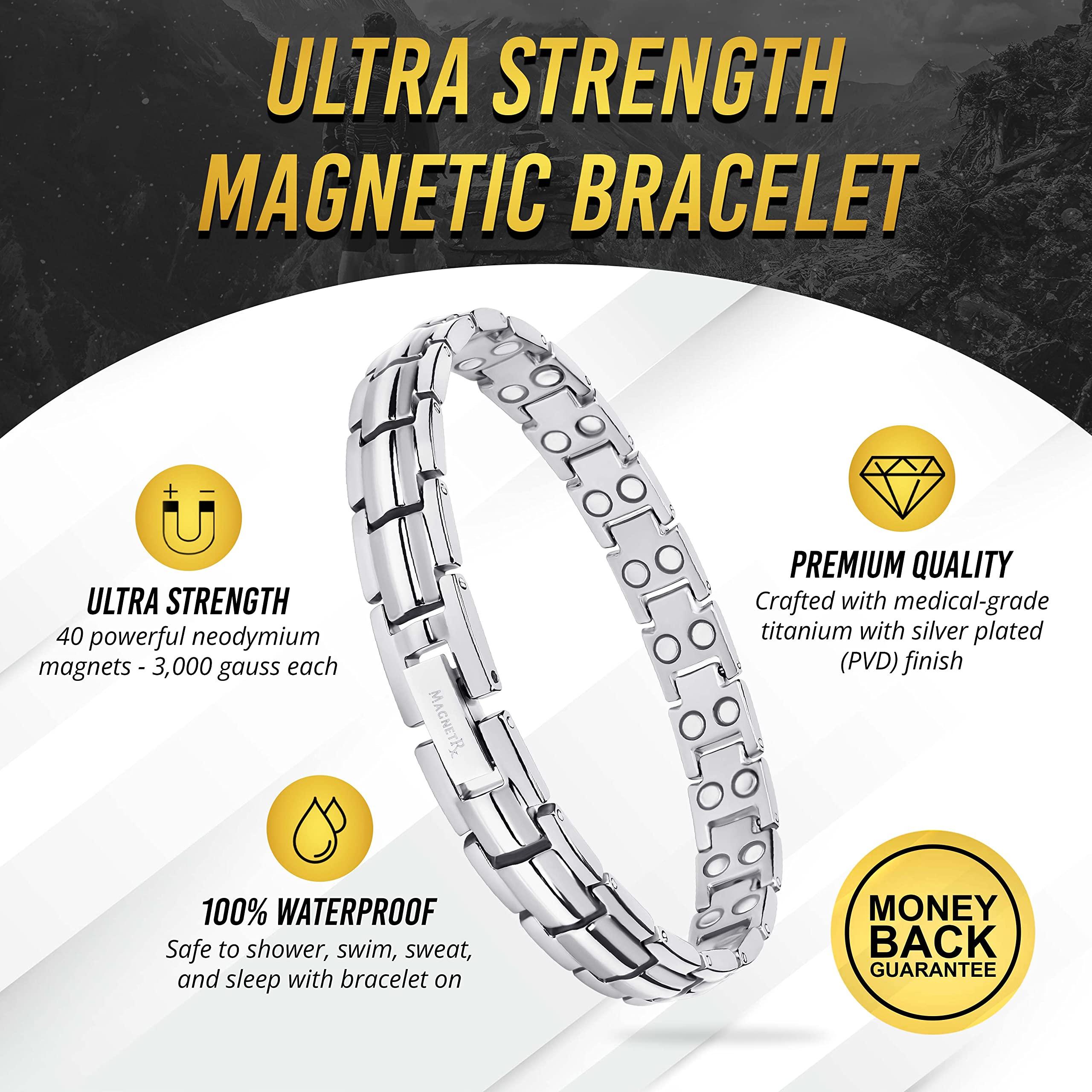 MagnetRX MagnetRX® Women's Ultra Strength Magnetic Bracelet - Effective Titanium Magnetic Bracelets for Women - Adjustable Bracelet Length with Sizing Tool for Perfect Fit (Silver)