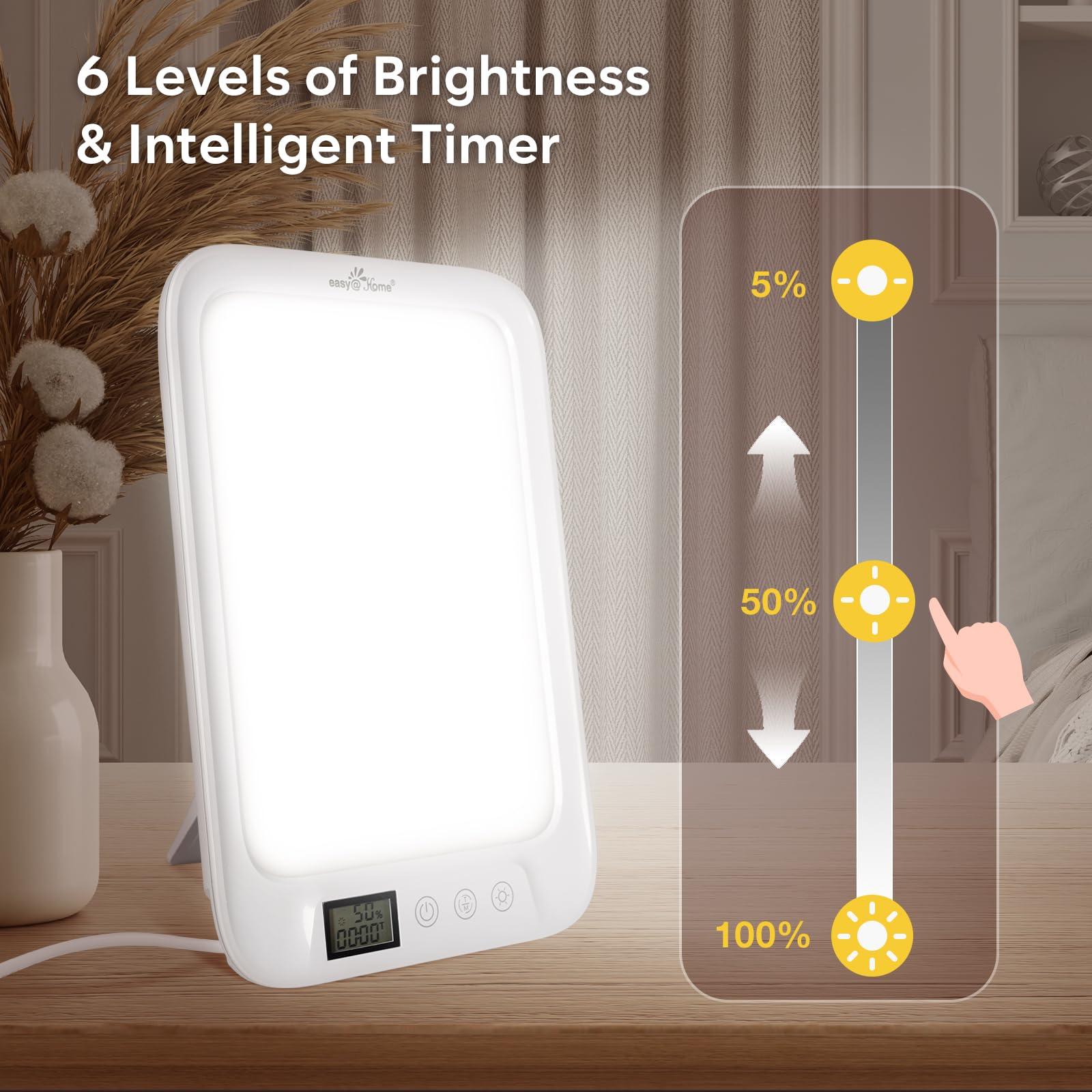 Easy@Home Easy@Home Light Therapy Lamp: LED Light Therapy Energy Lamp UV-Free with 10000 Lux | Sun Lamp with 3 Color Adjustable Brightness Levels | Timer Memory Function ELT-492-WT
