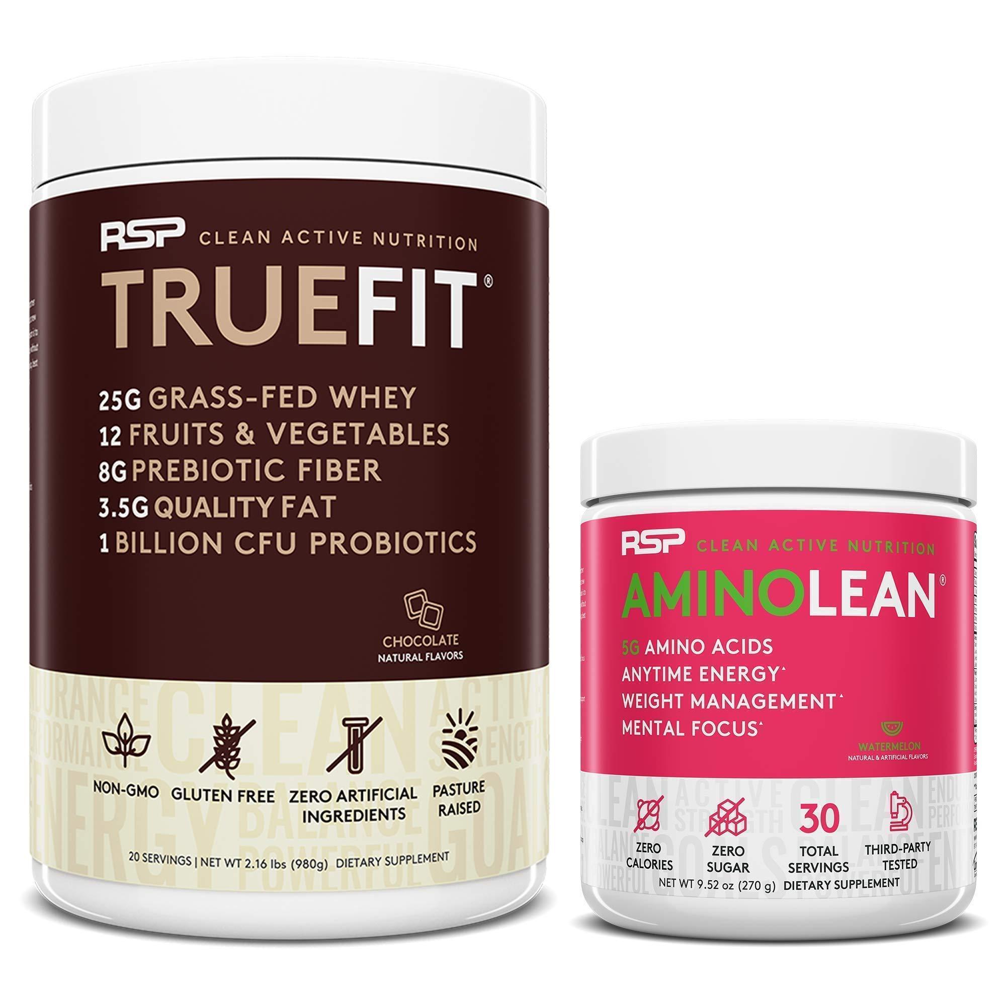 RSP NUTRITION RSP NUTRITION TrueFit Protein Powder (Chocolate 2 LB) with AminoLean Pre Workout Energy (Watermelon 30 Servings)