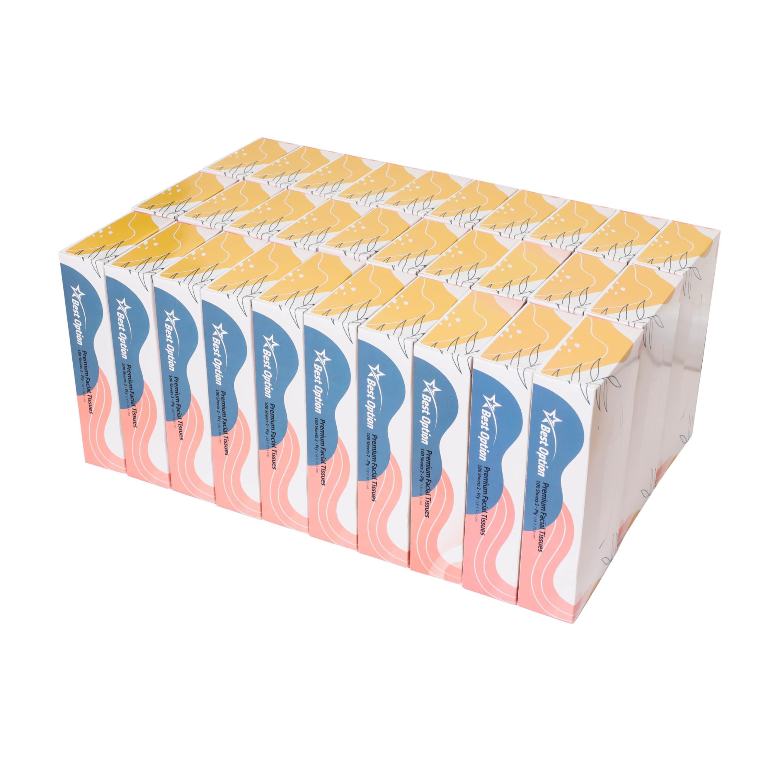 Best Option Soft 2-Ply Facial Tissue, White, 100-Count Box| Professional, Gentle and Durable | Great for Bathroom, Office, Business, School (3,000 Tissues, Bulk Pack of 30-Boxes)