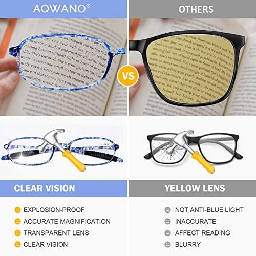 AQWANO AQWANO Flexible Reading Glasses Computer Blue Light Blocking Lightweight TR90 UV400 Protection Readers for Women Men, 3.0