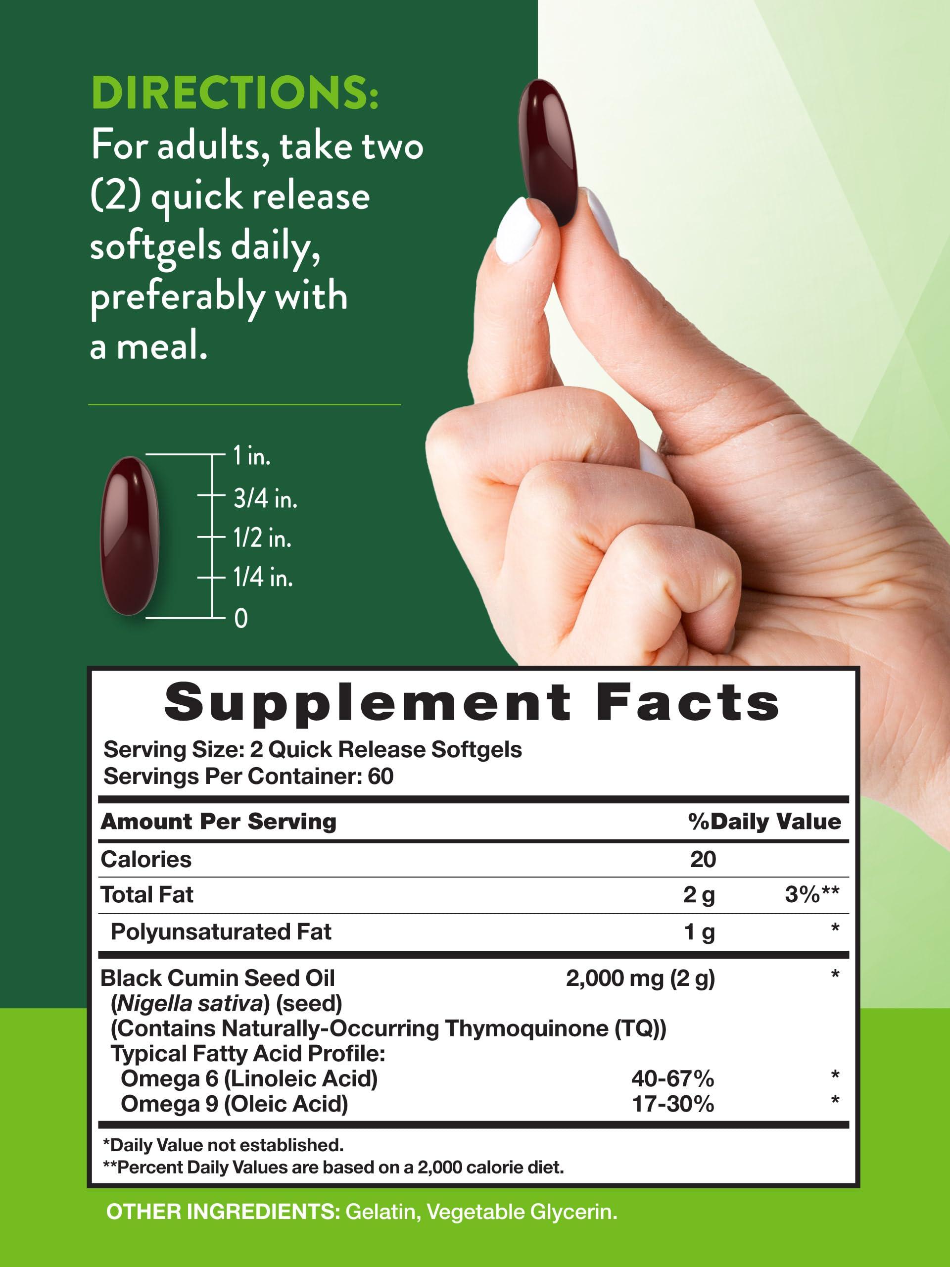 Nature\'s Truth Nature\'s Truth Black Seed Oil Pills | 2,000mg | 120 Softgels | Virgin Cold Pressed Cumin | Non-GMO and Gluten Free Supplement