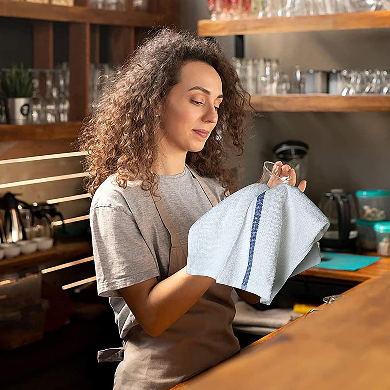 TOALLA TOALLA Bar Mop Blue Stripe 16x19 4 lbs Pack of 24, 100% Cotton Double Stitched Route Ready Absorbent Kitchen Towel Dish Towels and Dishcloths Towels Sets Washcloth Kitchen Towels