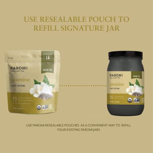 Paromi Paromi Jasmine Organic Green Tea, Signature Jar, 15 Count