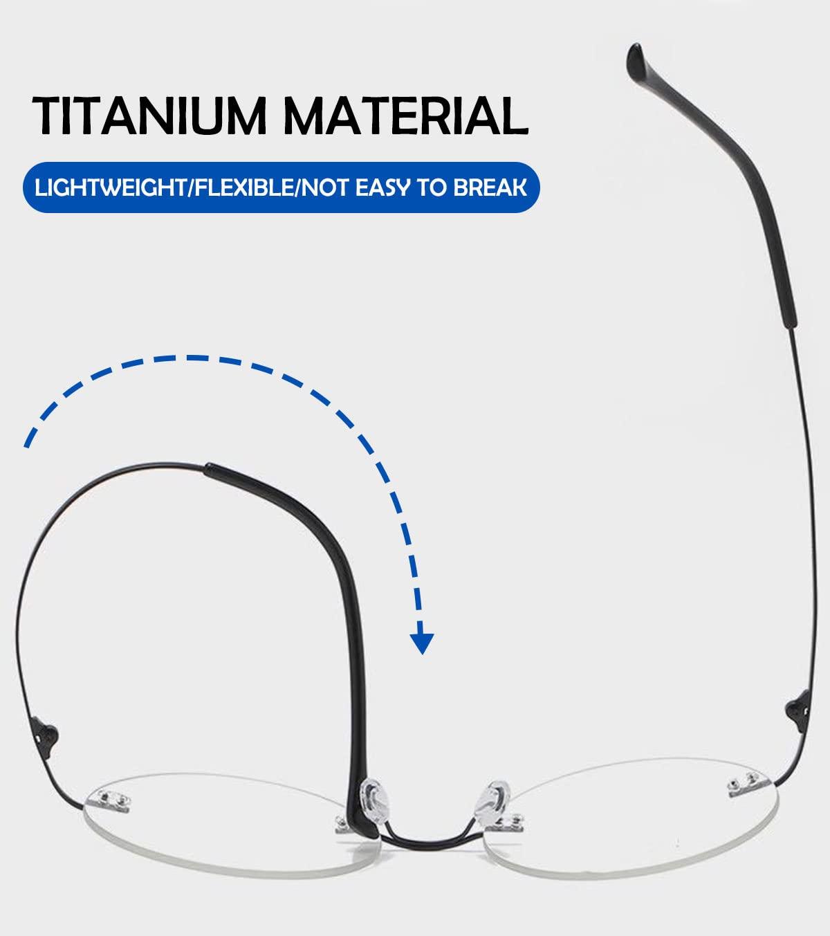 KOOSUFA KOOSUFA Titanium Rimless Round Reading Glasses 1.5 Blue Light Blocking Eyeglasses Readers Frameless Lightweight Eyewear for Men Women, Black+golden+silver