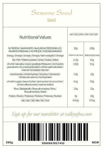 Valley of Tea Sesame Seed White Organic Quality - Raw and Shelless - Organic Sesame Seeds Raw Sesame Seeds Organic Sesam Sesame White Seeds White Sesame Seed Raw Sesame Seed Organic Raw Sesamese Seeds