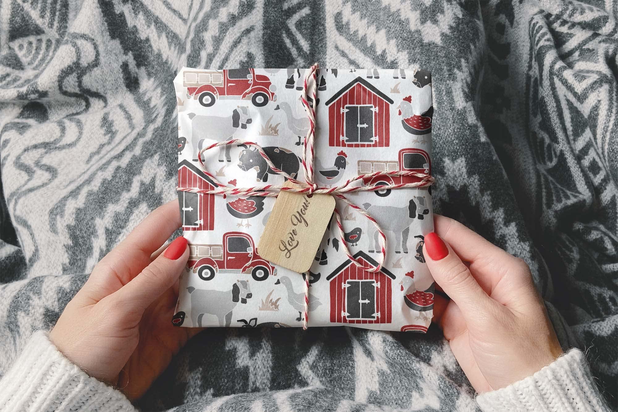 Generic Black White Red Barn Farm Animal Wrapping Paper Premium Barnyard Gift Wrap Party Shower Decoration (12 foot x 30 inch roll)