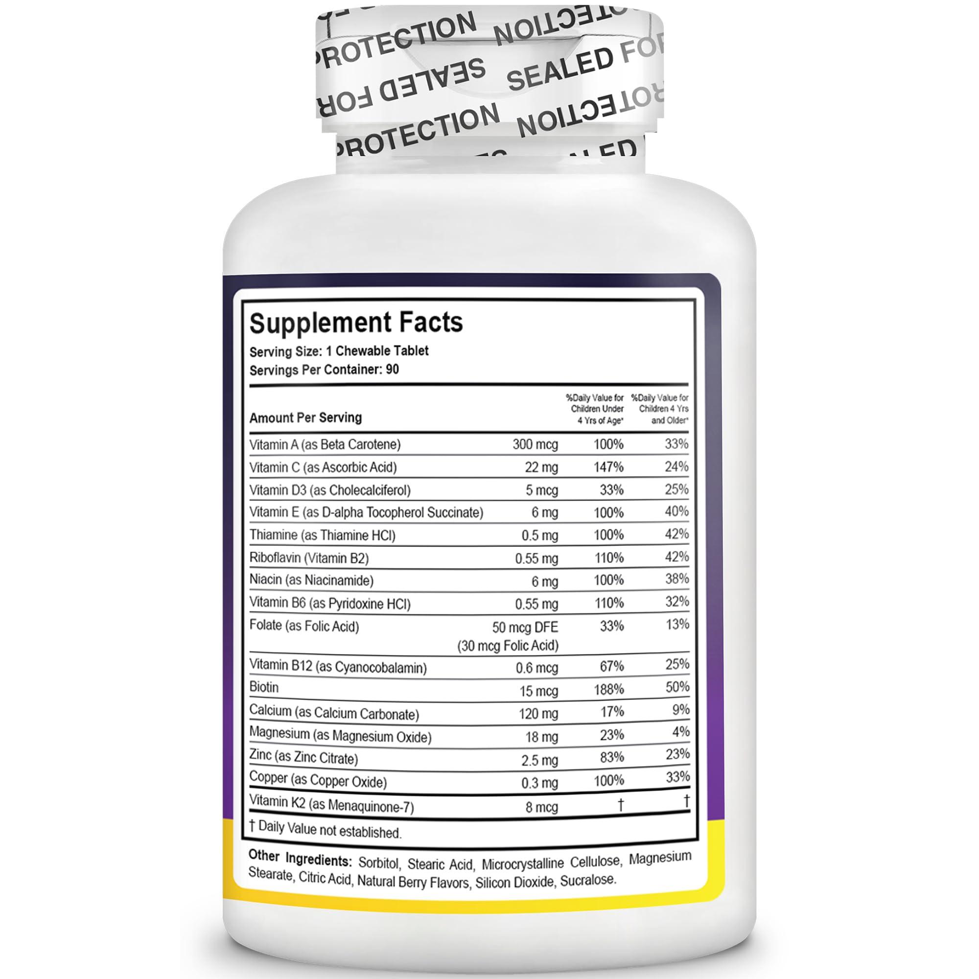 NuBest NuBest Tall Kids - Toddlers Vitamins and Kids Vitamins for Age 2 to 9 - Support Bone Strength, Overall Health and Immunity - Animal Shapes - 90 Chewable Berry Tablets | 3 Pack