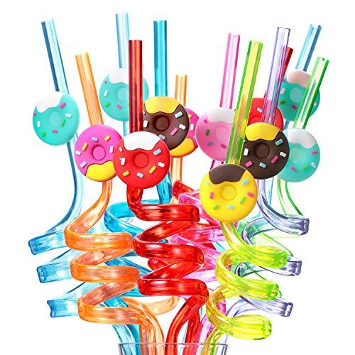 FZR Legend Donut Straws Party Favors for Donut Party Supplies,Donut Grow Up Theme Birthday with 2 Cleaning Brush (24 +2)