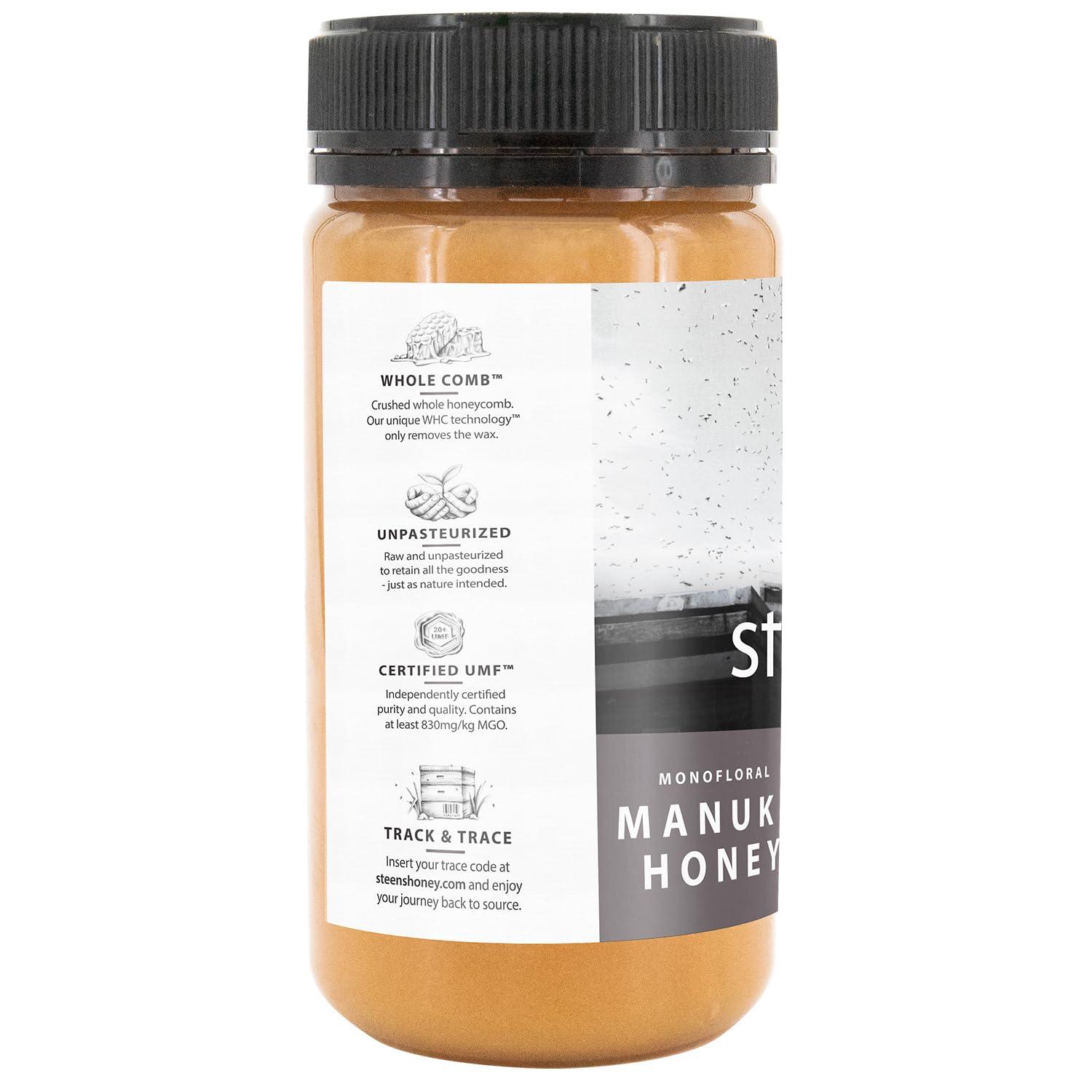 Steens Steens Manuka Honey - MGO 830+ - Pure & Raw 100% Certified UMF 20+ Manuka Honey - Bottled and Sealed in New Zealand - 17.6 Ounce (Pack of 1) New Version