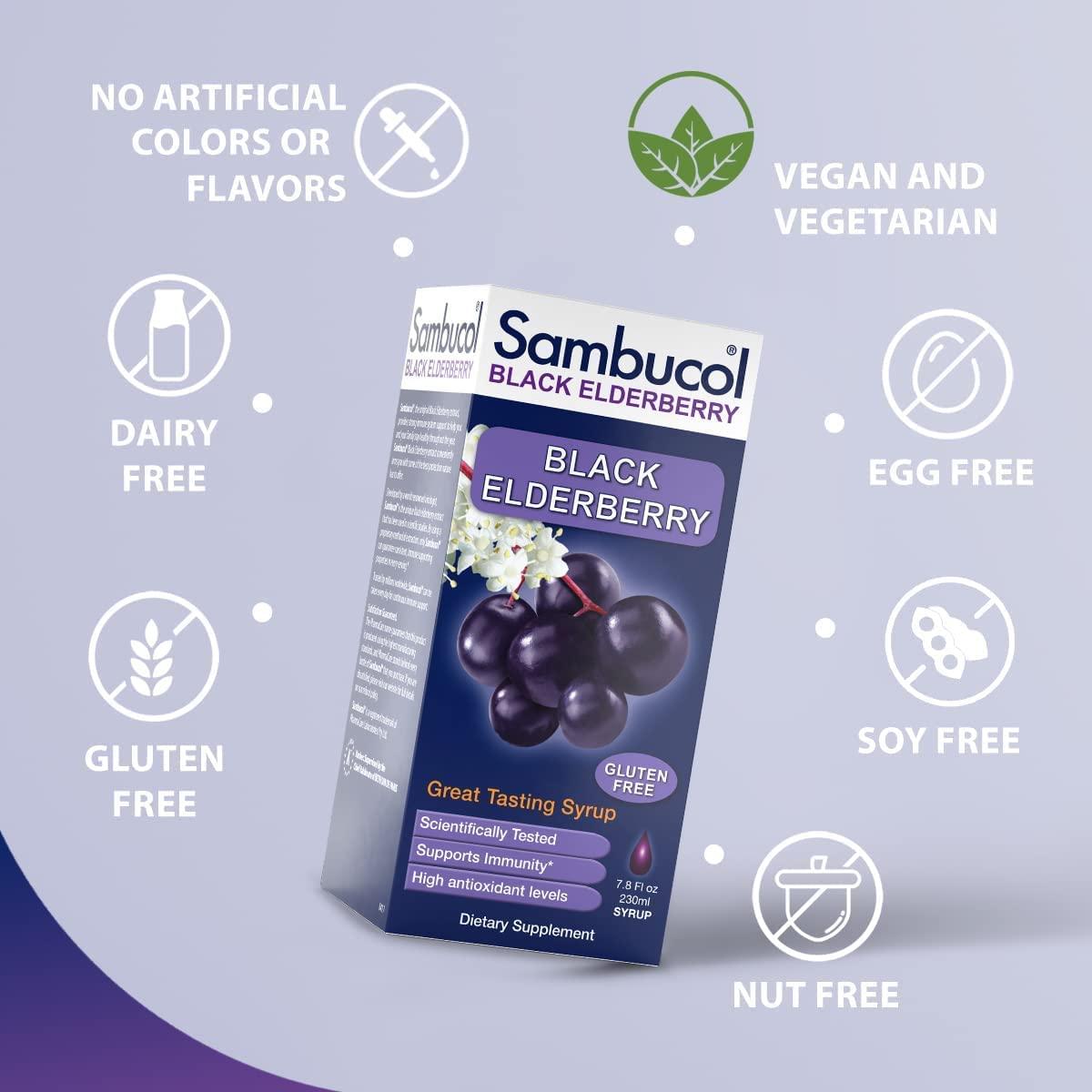 Sambucol Sambucol Black Elderberry Syrup - Sambucus Elderberry Syrup, Black Elderberry Liquid, Immune Support, High Antioxidants, Gluten Free - Original Formula, 7.8 Fl Oz (Pack of 2)