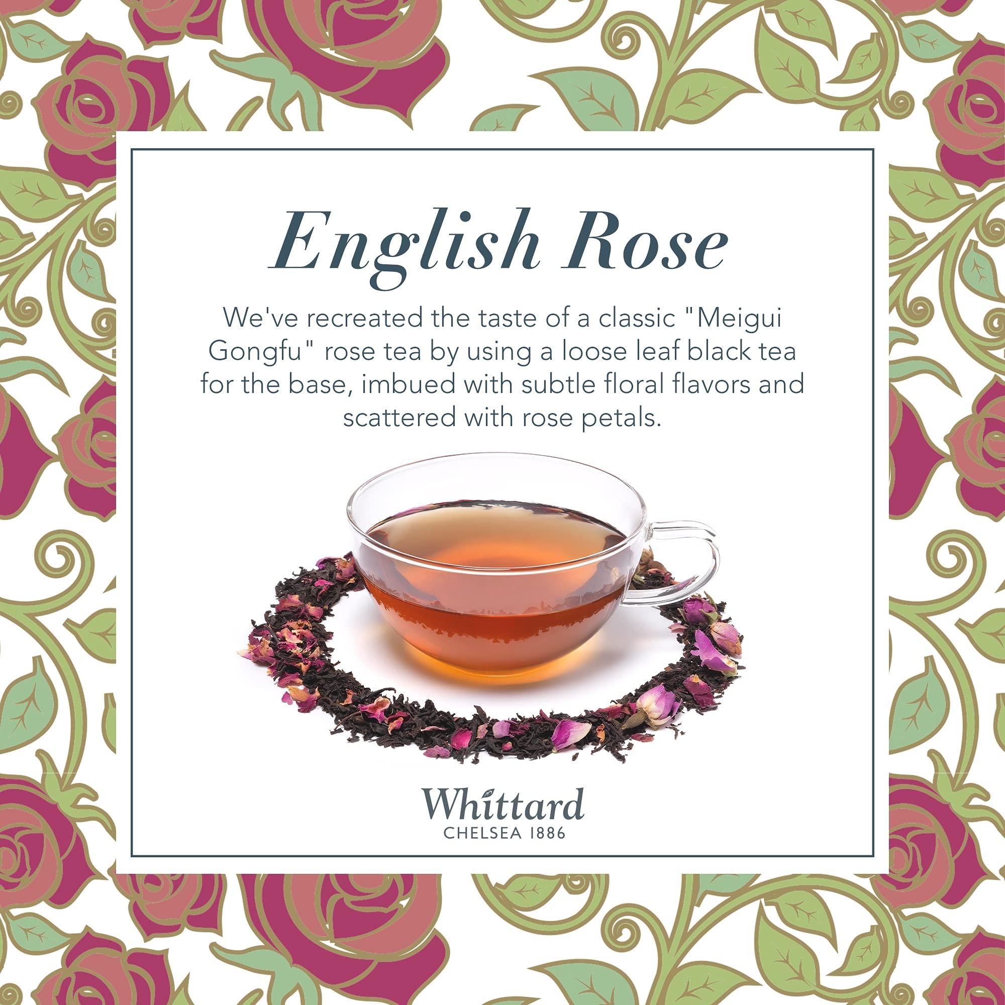Whittard Whittard of Chelsea - Tea Discoveries English Rose Caddy - Black Loose Leaf Tea, Vegetarian, Vegan Friendly, Resealable Tea Tin (100g, 1ct)