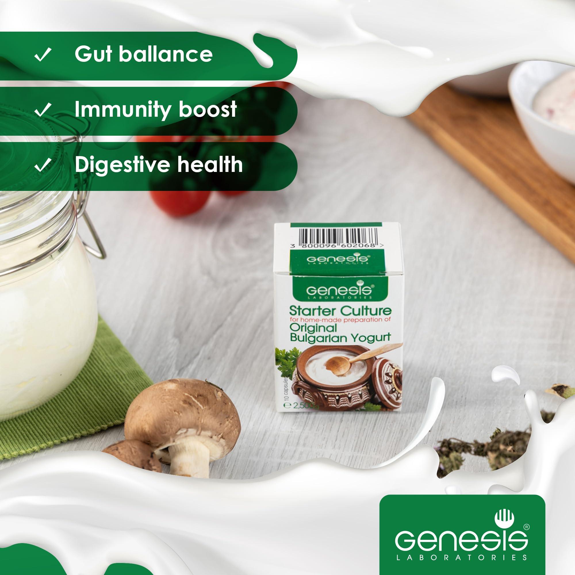 Genesis Laboratories Bulgarian Yogurt Starter Culture Natural Probiotic Yogurt Culture Starter Homemade Yoghurt Starter up to 50 Liters Lactobacillus bulgaricus 10 sachets