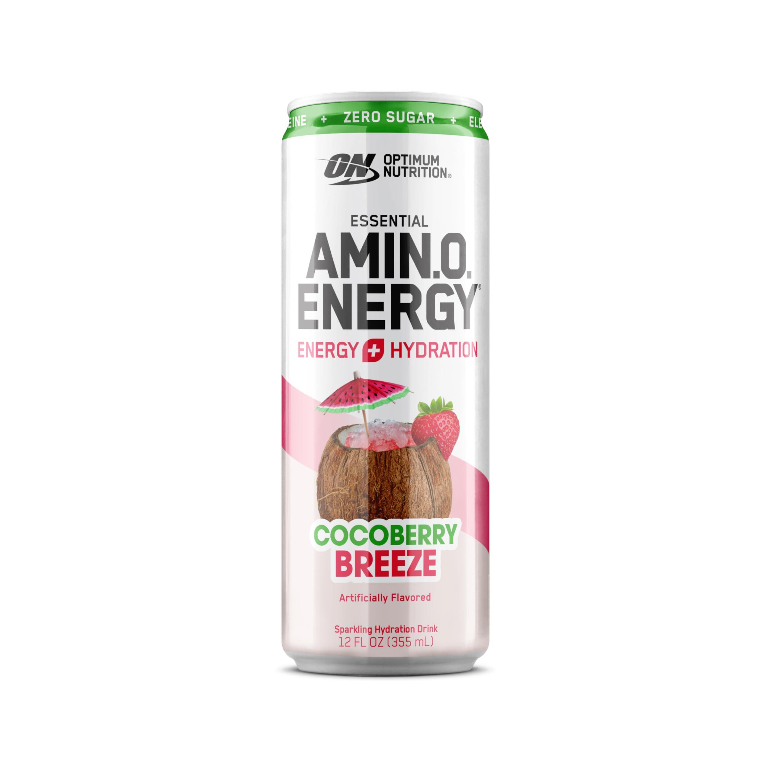 Optimum Nutrition Optimum Nutrition Amino Energy Sparkling Hydration Drink, Electrolytes, Caffeine, Amino Acids, BCAAs, Sugar Free, Cocoberry Breeze, 12 Fl Oz, 12 Pack (Packaging May Vary)
