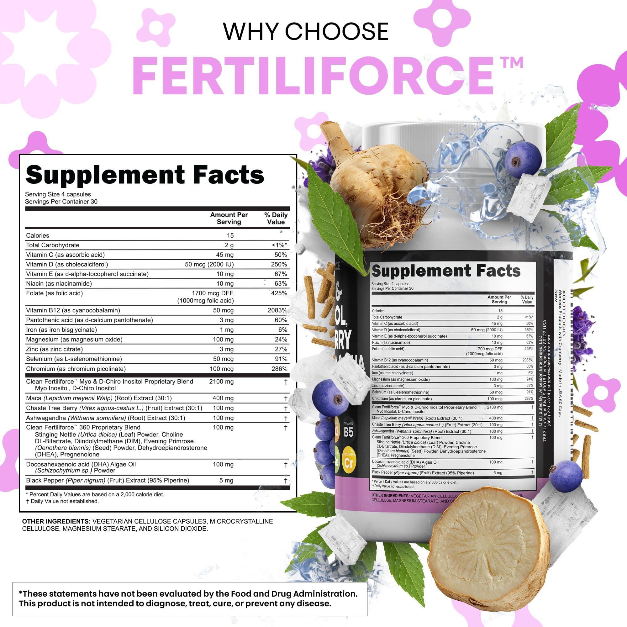 Clean Nutraceuticals Myo-Inositol & D-Chiro Inositol 2050mg Fertility Supplement 40:1 Ratio - Prenatal Vitamins for Women with Ashwagandha Maca Root Vitex Chasteberry Iron DHA Folic Acid DIM Zinc - 2Pack