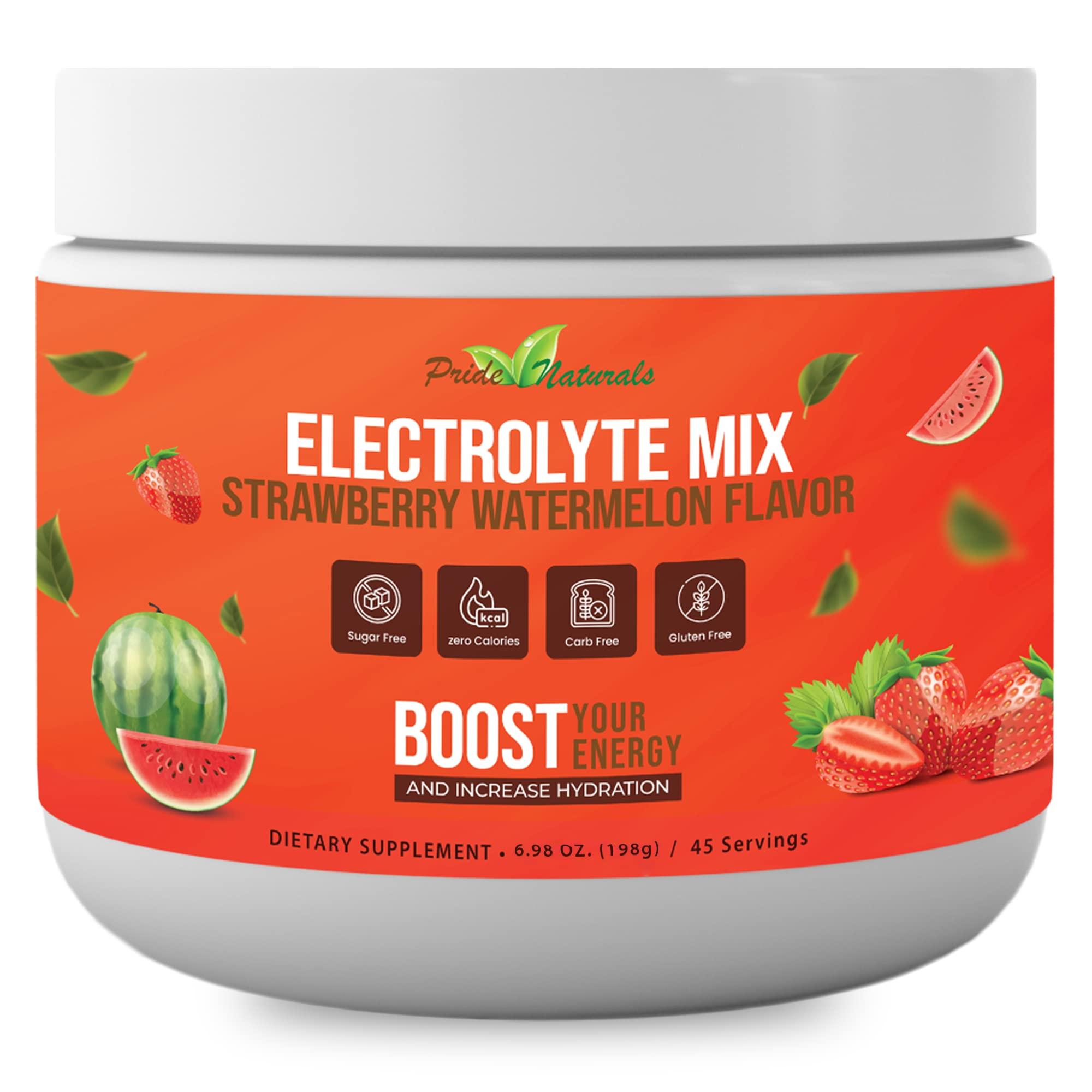 Pride Naturals Inc Electrolyte Powder - Refreshing Workout Recovery Electrolytes, Sugar Free, Gluten Free & Vegan, Pure Keto & Paleo Hydration Beverage, Immune Boosting Vitamins (198 Grams, Strawberry Watermelon)