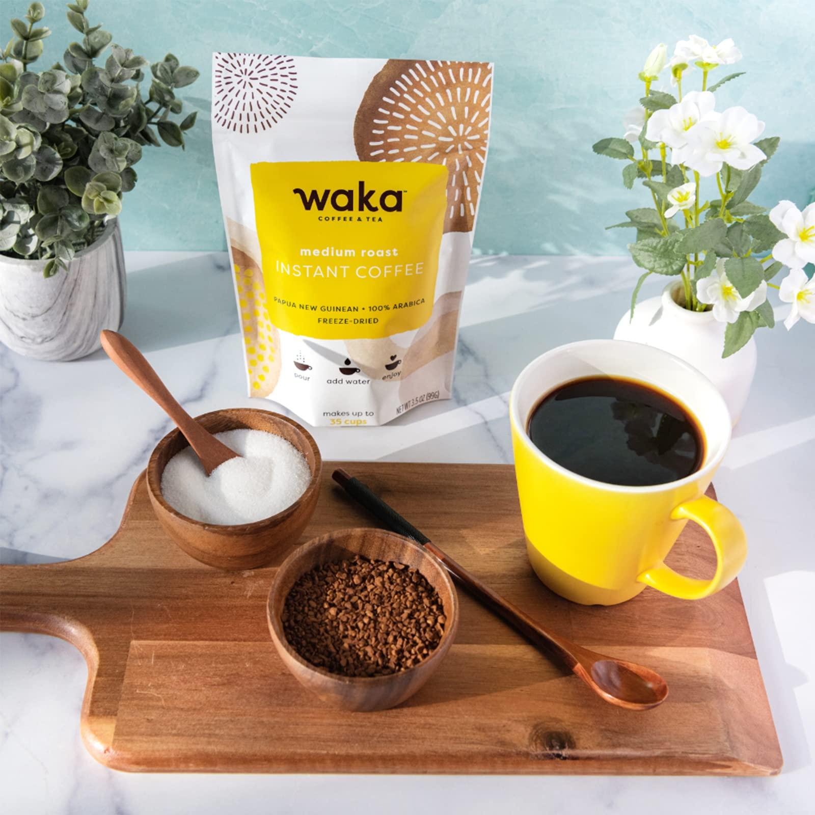 Waka Coffee Waka Instant Coffee, House Roast - 100% Arabica Beans, Freeze Dried Granules, No Sugar or Additives - Bulk Bag for Quick Hot and Iced Coffees, Up to 35 Cups (3.5oz)