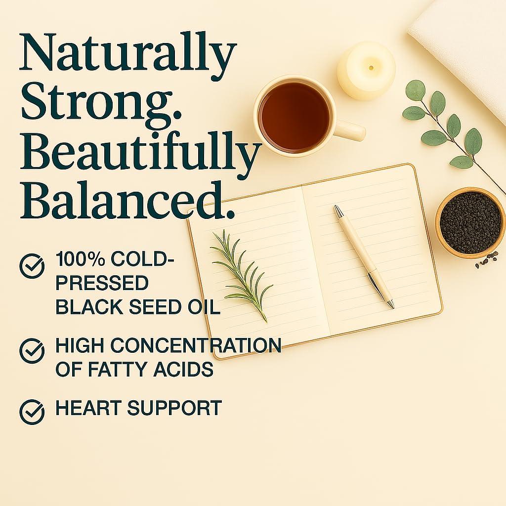 ORGANICS NATURE ORGANICS NATURE Black Seed Oil Capsules 1000MG Vegan Softgels, for Hair & Skin, Heart Support, Nigella Sativa - 100% Cold Pressed Cumin Seed Oil Capsules High Thymoquinone, Omega 3s
