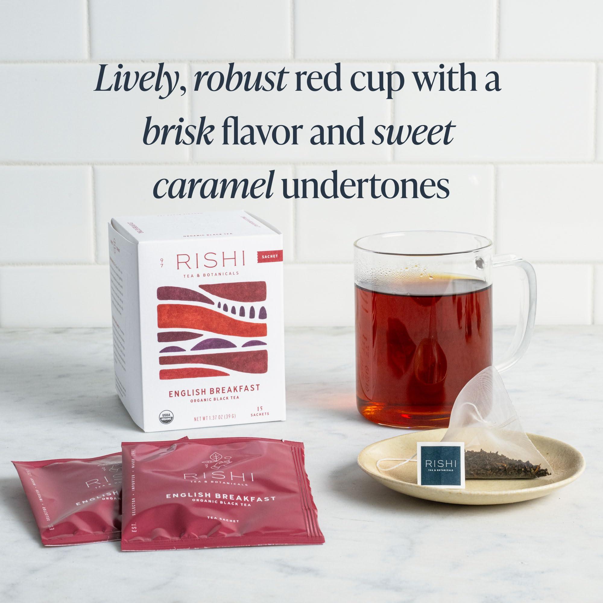 Rishi Tea Rishi Tea English Breakfast Tea - Organic Sachet Tea Bags, Energizing & Caffeinated Pure Black Tea, Ideal for Hot or Iced Tea - 15 Count (Pack of 6)