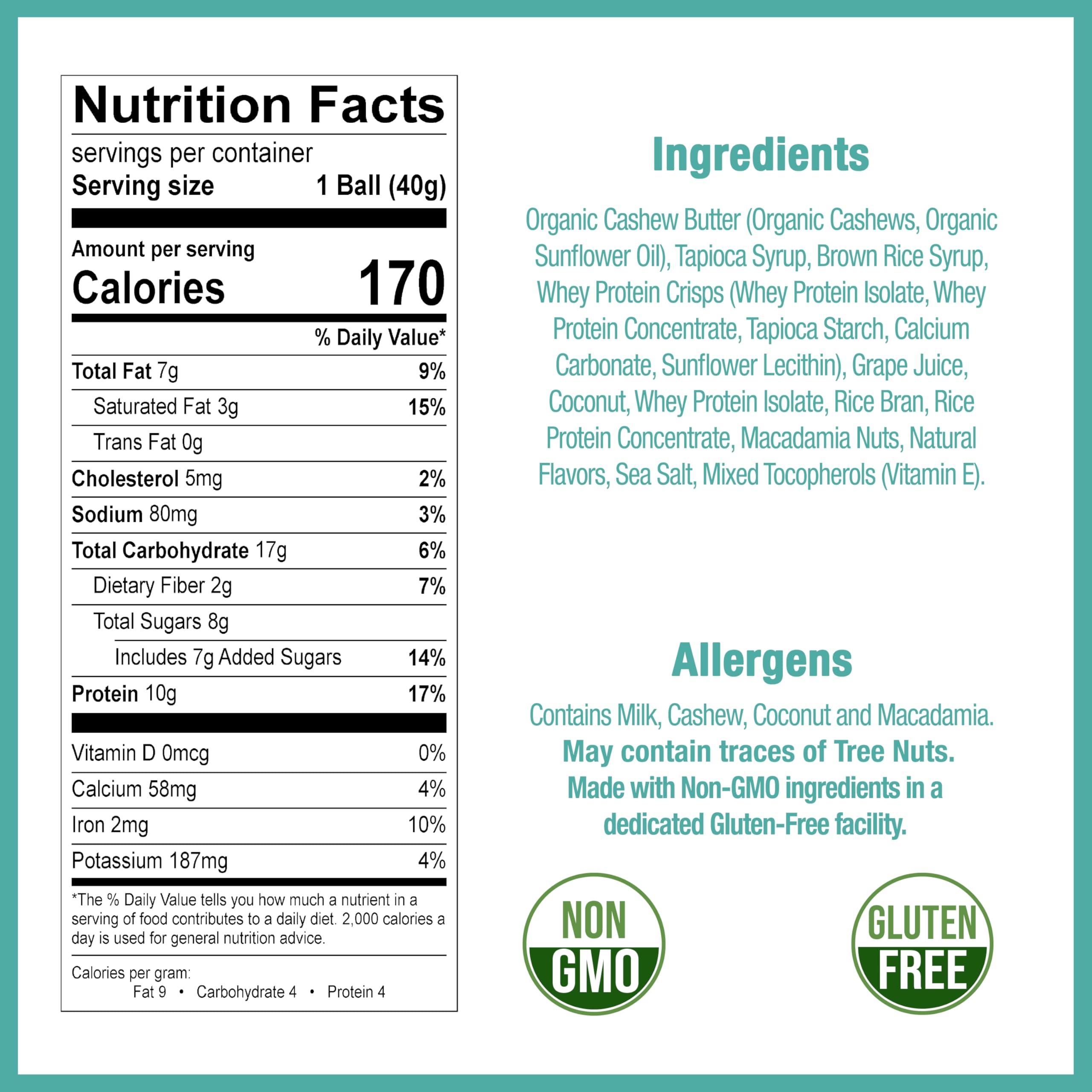 Betty Lou's Betty Lou\'s Protein Plus Coconut Macadamia Energy Balls, Gluten Free, Non GMO, No Refined Sugar, Healthy Snacks for Kids & Adults, Individually Wrapped (12 Pack)