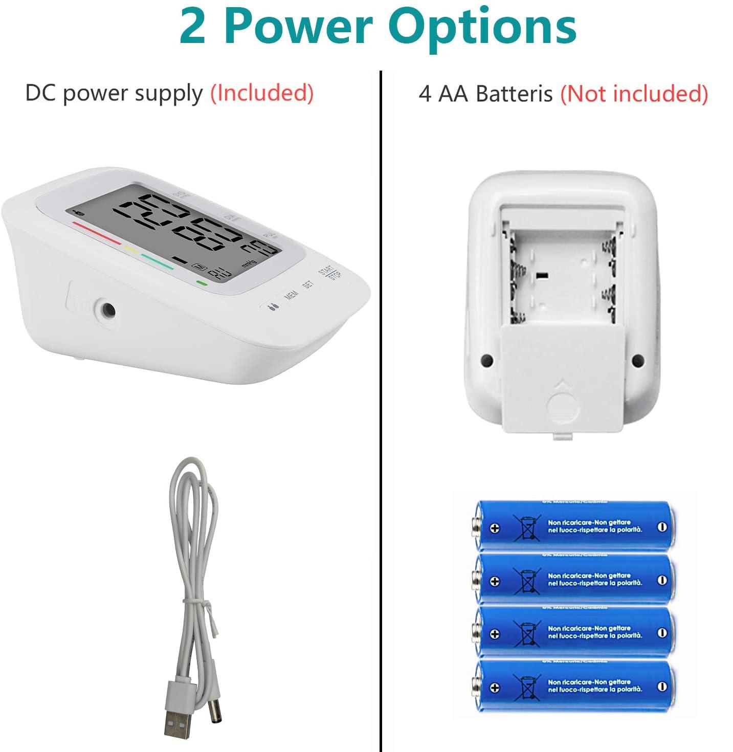 TDMOON Electronic Blood Pressure Monitor, Upper Arm Automatic Digital BP Monitor Large Cuff 8.66-16.5\", 2 Users 180 Memory Large Display, Irregular Heart Rate Indication, with DC Adapter for Home Use