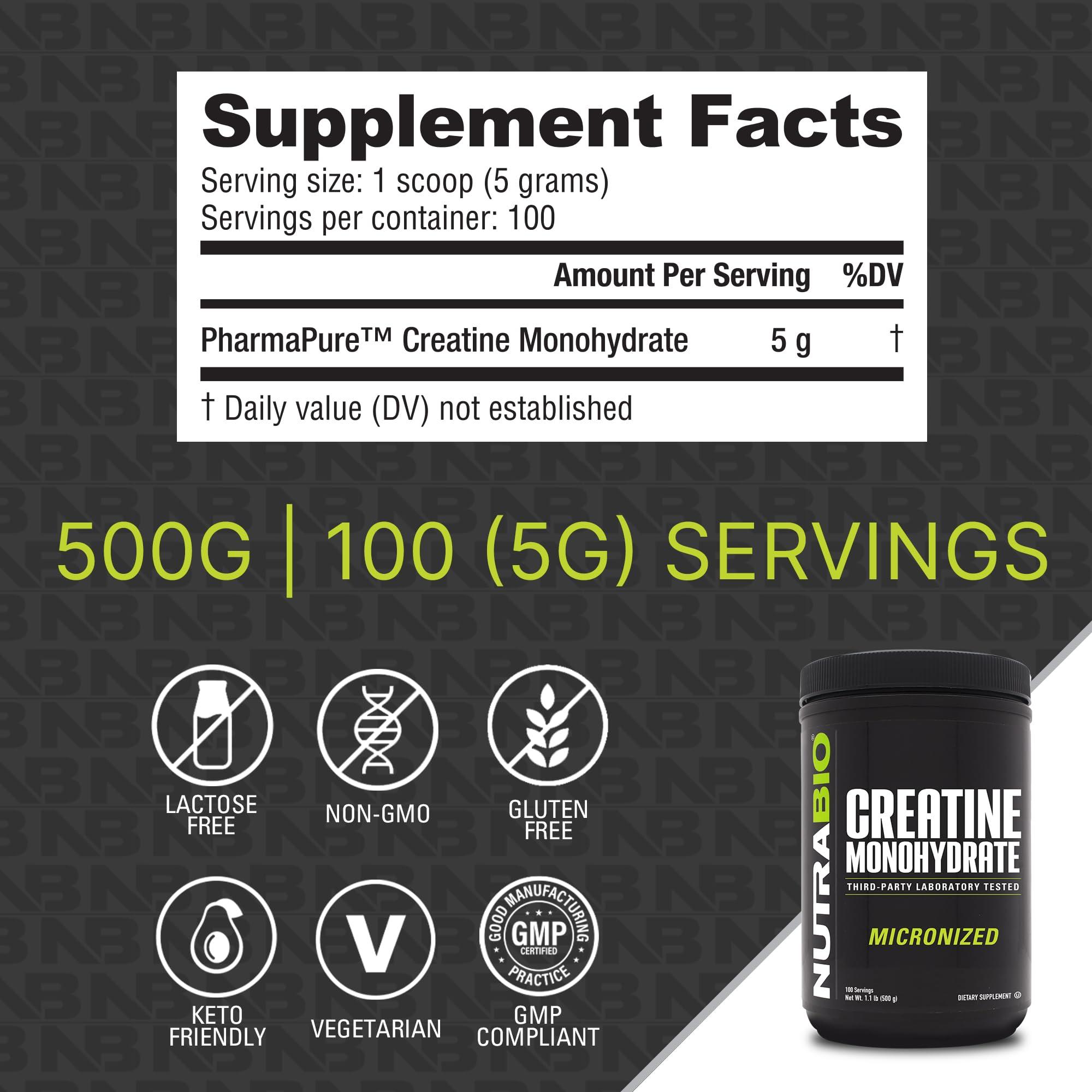 NutraBio NutraBio Creatine Monohydrate, Unflavored, 500g and Whey Protein Isolate, Unflavored, Supplement Bundle - Muscle Energy, Lean Muscle Growth, Recovery, and Strength