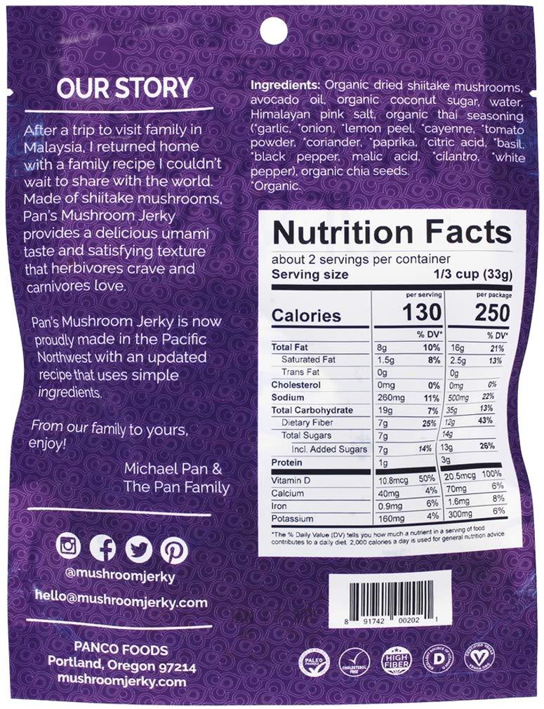 Pan's Pan's, Mushroom Jerky, Zesty Thai Flavor (Meat-free), 2.20 oz (Pack of 3)