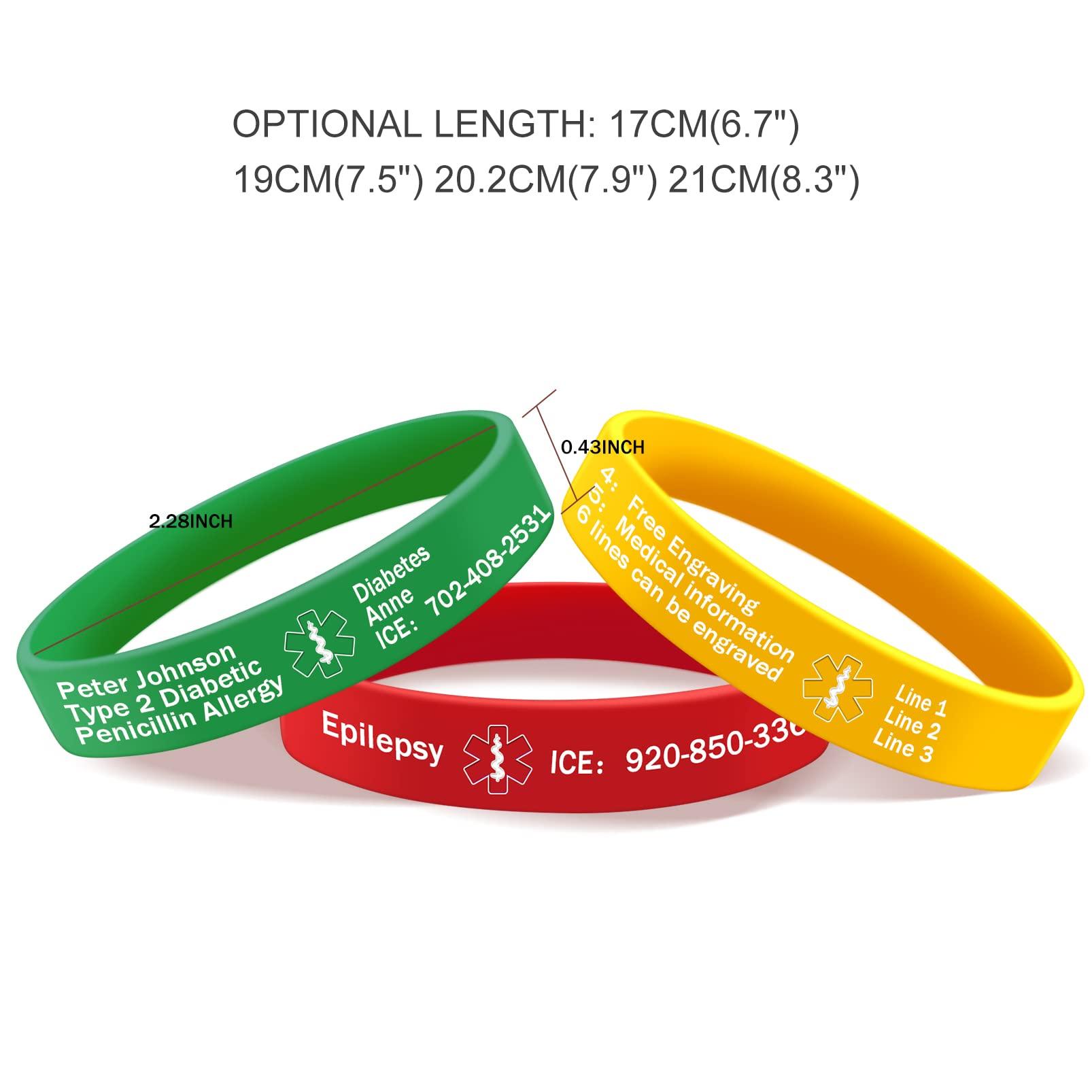 ORFANDE ORFANDE Medical Alert Bracelet Personalized Silicone Sport Emergency Wristband for Men and Women Custom Free Engraving Bracelet Unisex Waterproof ID Bracelet