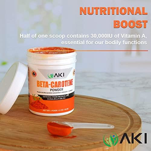 AKI ORGANIC AKI Beta Carotene 10% Powder (1.5Oz, 42.52G) Highly Concentrated flavouring Fount of Vitamin A, May Helps to Support Body Functions, Skin, Immune System, and Eye | GMO Free & Vegan Friendly