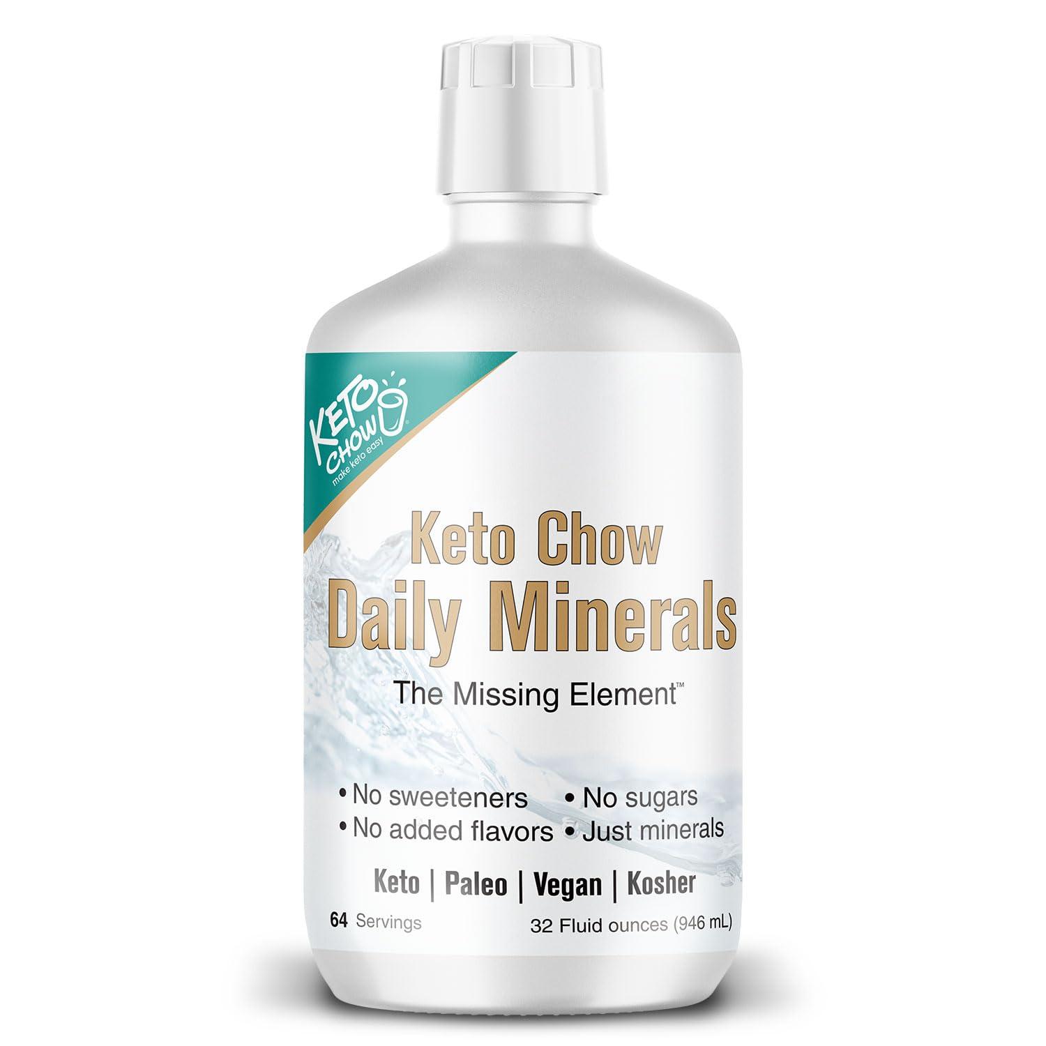 Keto Chow Keto Chow - Daily Minerals Drops - Promotes Electrolyte Balance - Copper, Magnesium, Chromium, Zinc, Boron, Selenium - Zero Sugar - Keto Friendly - Gluten Free - Vegan - Non GMO - Travel Size - 32 oz