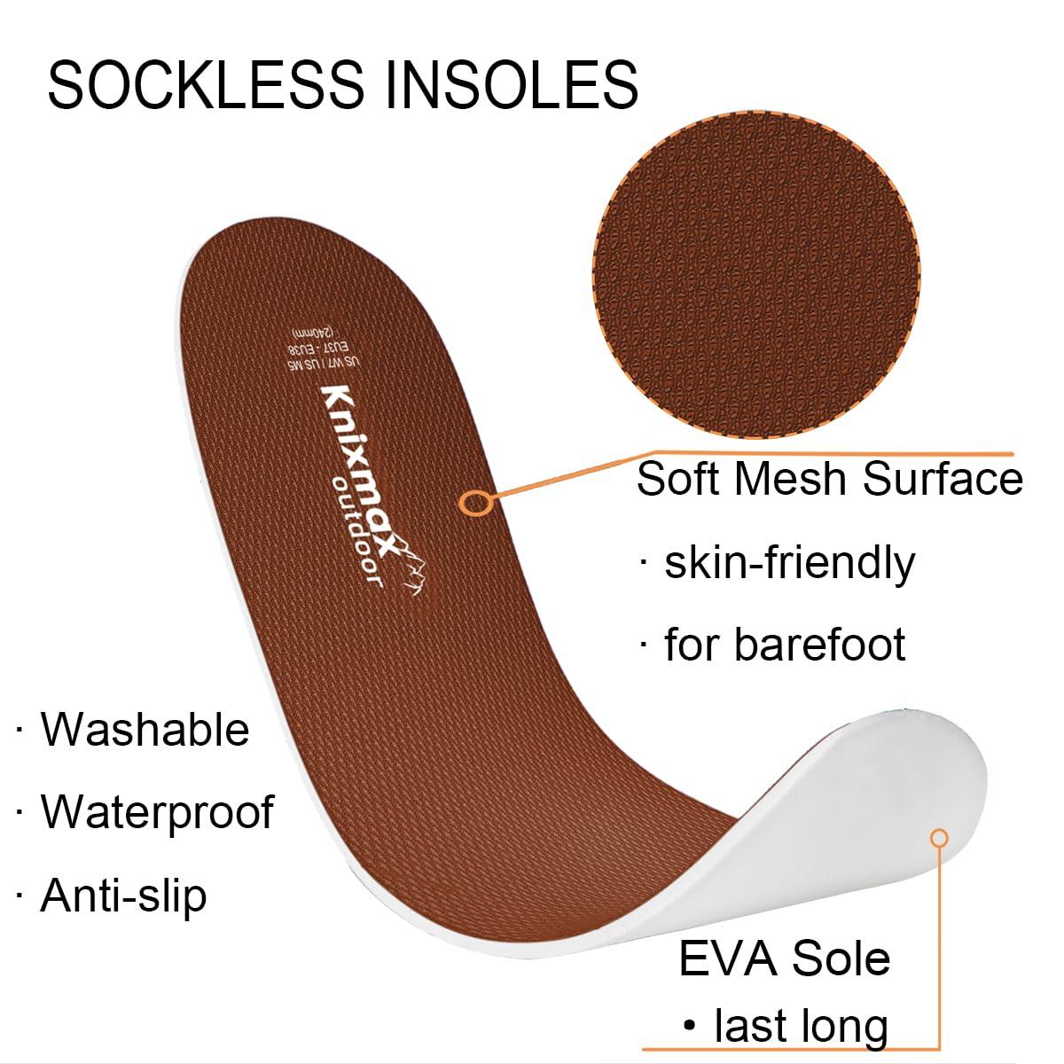 Knixmax Outdoor 3 Pair Insoles for Clogs Garden Shoes, Ultra-Thin Shoe Insoles for Women Men Comfort Inserts Work Nurse Shoes, Chef Shoes, Barefoot Breathable Liners Insert Clogs Pads Light Brown Size 12